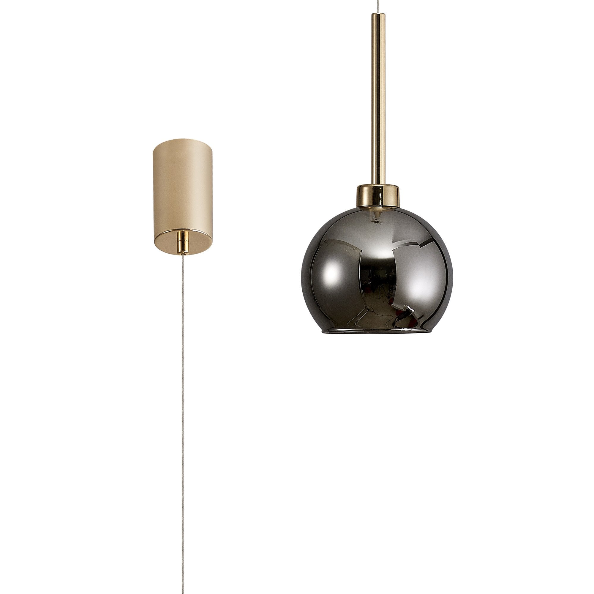 Fabula Tamworth Single Pendant - Round Open Mouth Shade - French Gold & Chrome Glass