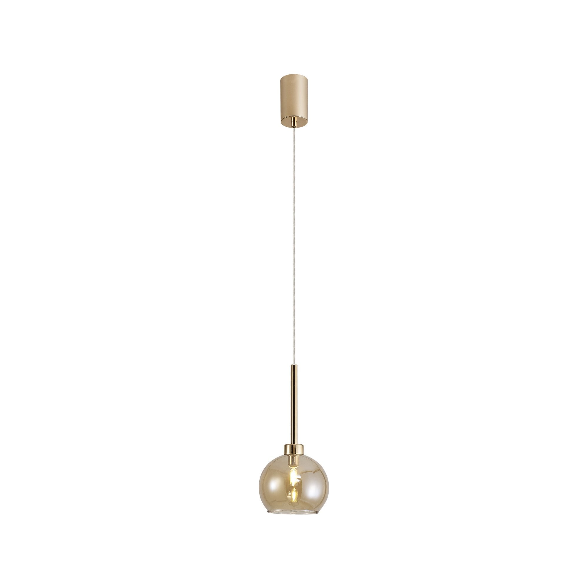 Fabula Tamworth Single Pendant - Round Open Mouth Shade - French Gold & Amber Glass
