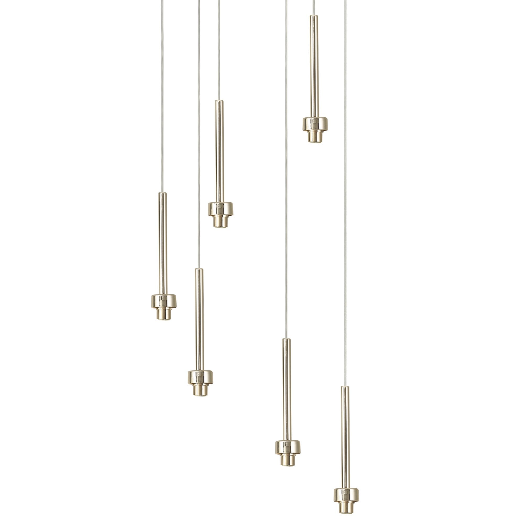 Fabula Tamworth 6 Light Round Pendant - Round Shades with Inner Frosted Globes - French Gold, Clear & Frosted Glass
