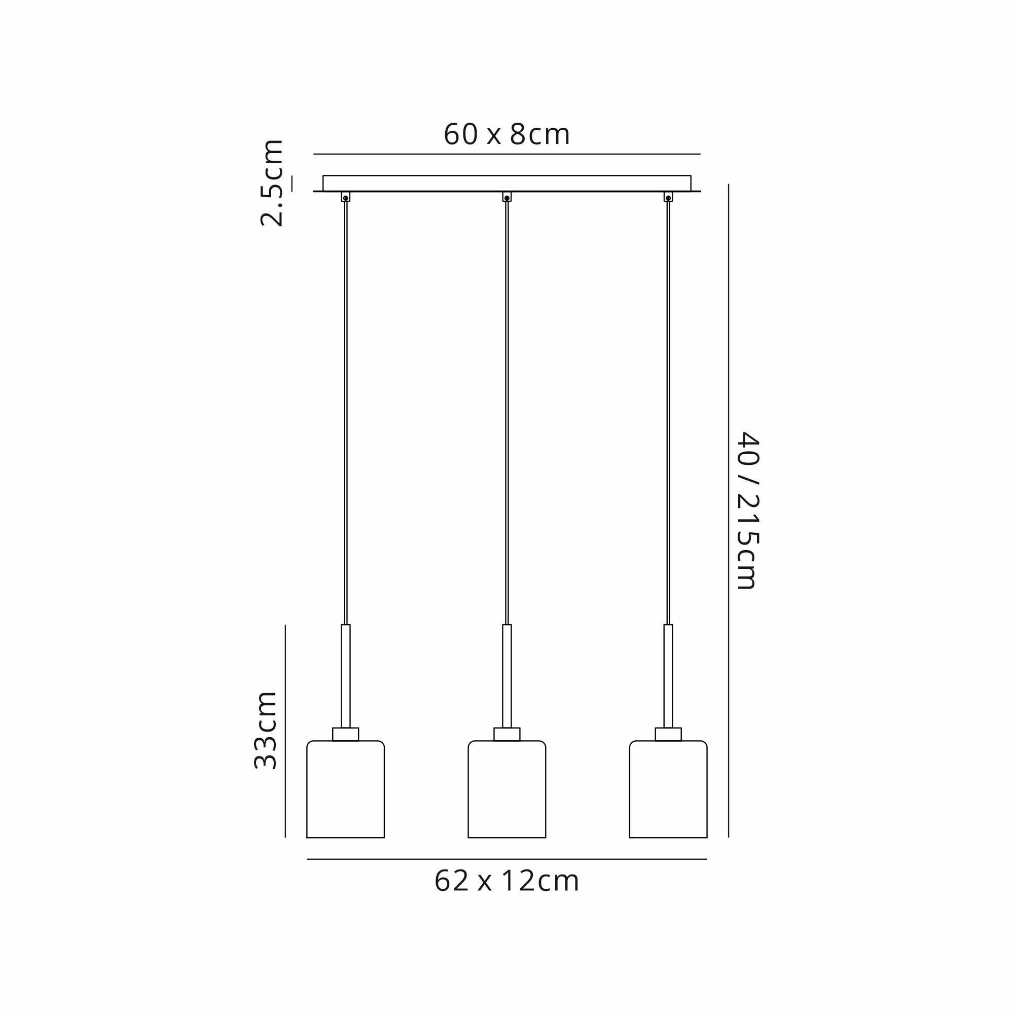 Fabula Tamworth 3 Light Linear Pendant - Medium Cylinder Shades - French Gold & Clear Glass