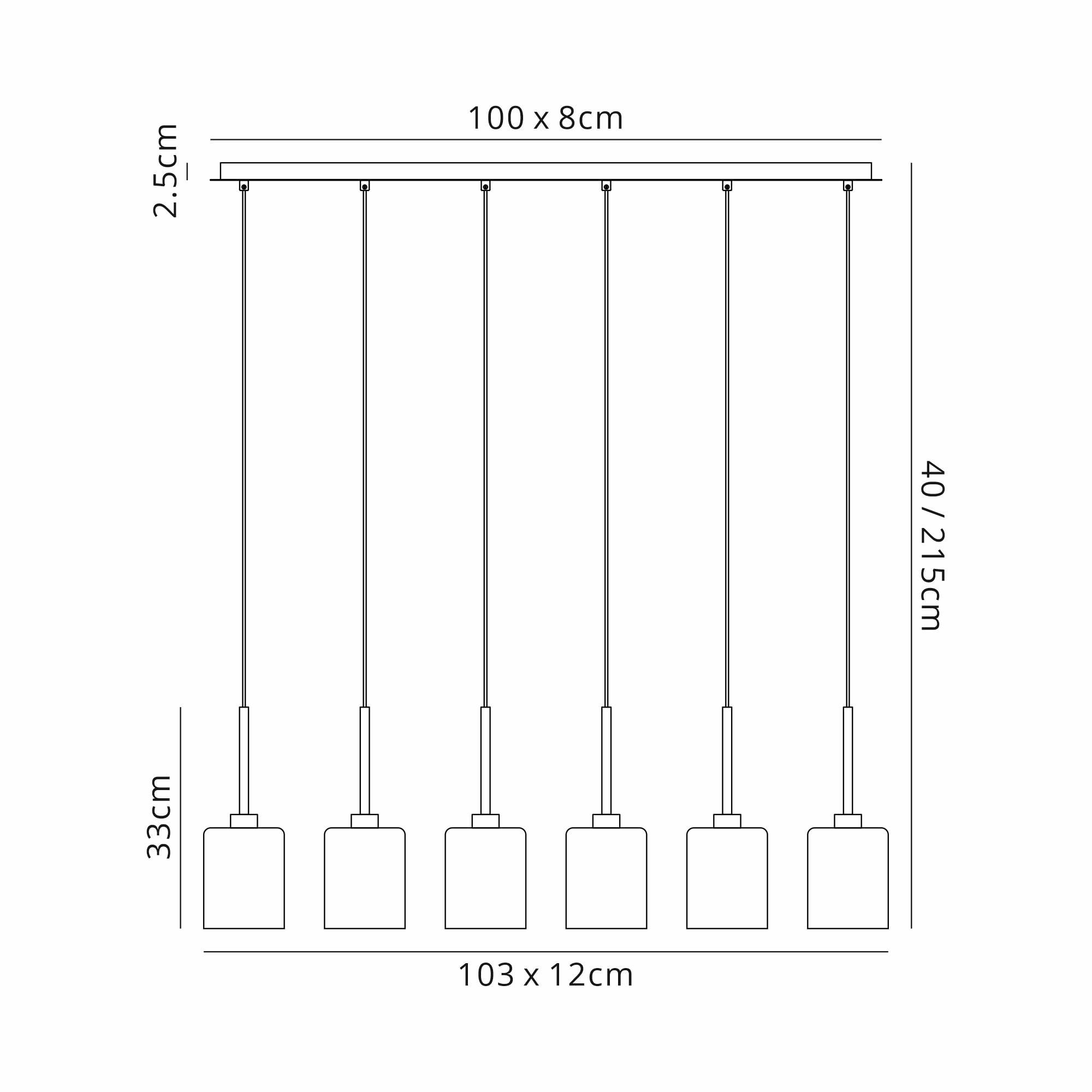 Fabula Tamworth 6 Light Linear Pendant - Medium Cylinder Shades - French Gold & Smoked Glass