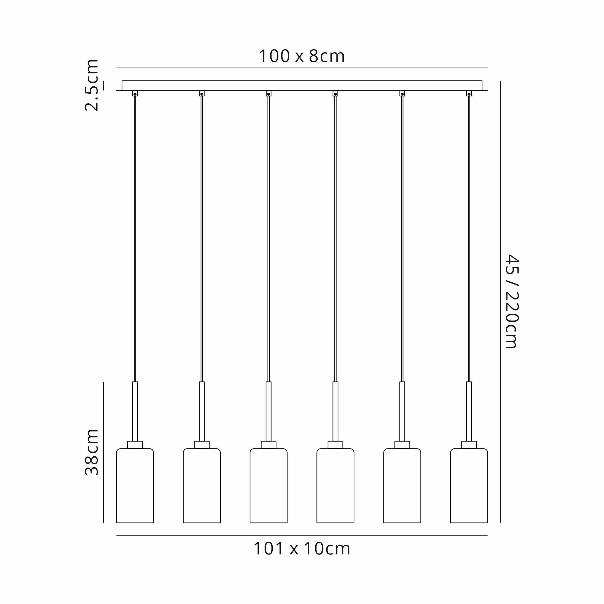Fabula Tamworth 6 Light Linear Pendant - Tall Cylinder Shades - French Gold & Cognac Glass