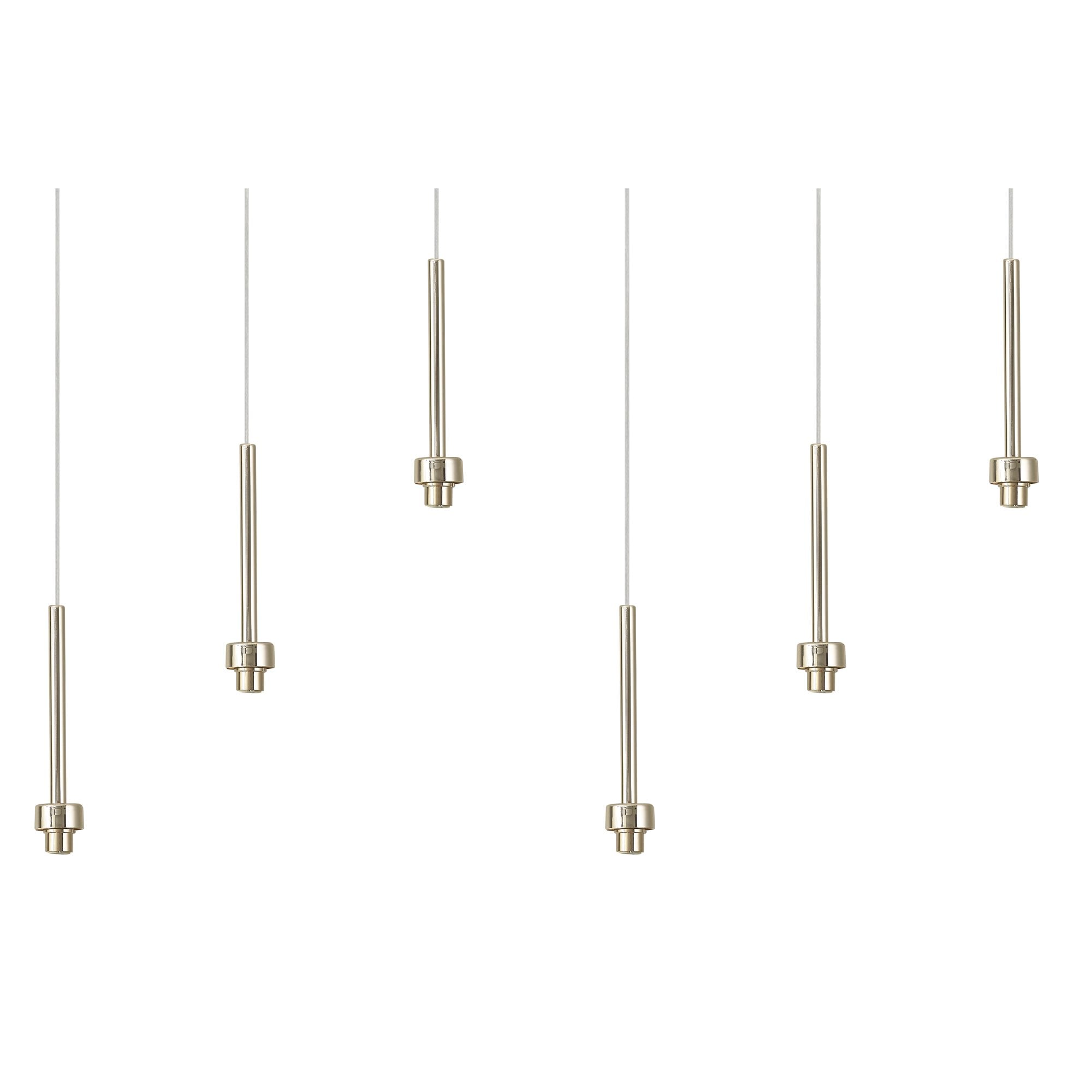 Fabula Tamworth 6 Light Linear Pendant - Short Cylinder Shades - French Gold & Chrome Lined Glass
