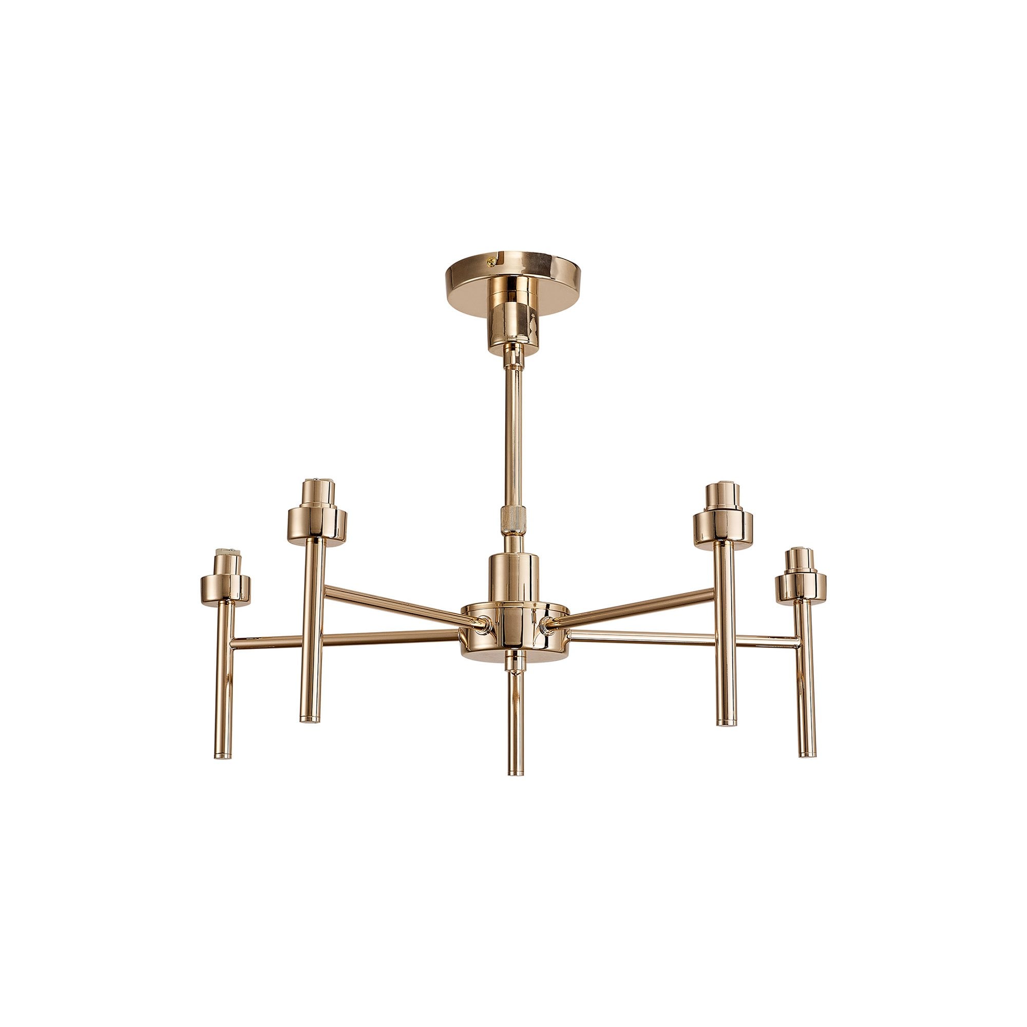 Fabula Tamworth 5 Light Telescopic Semi Flush - Tall Cylinder Shades - French Gold & Clear Glass