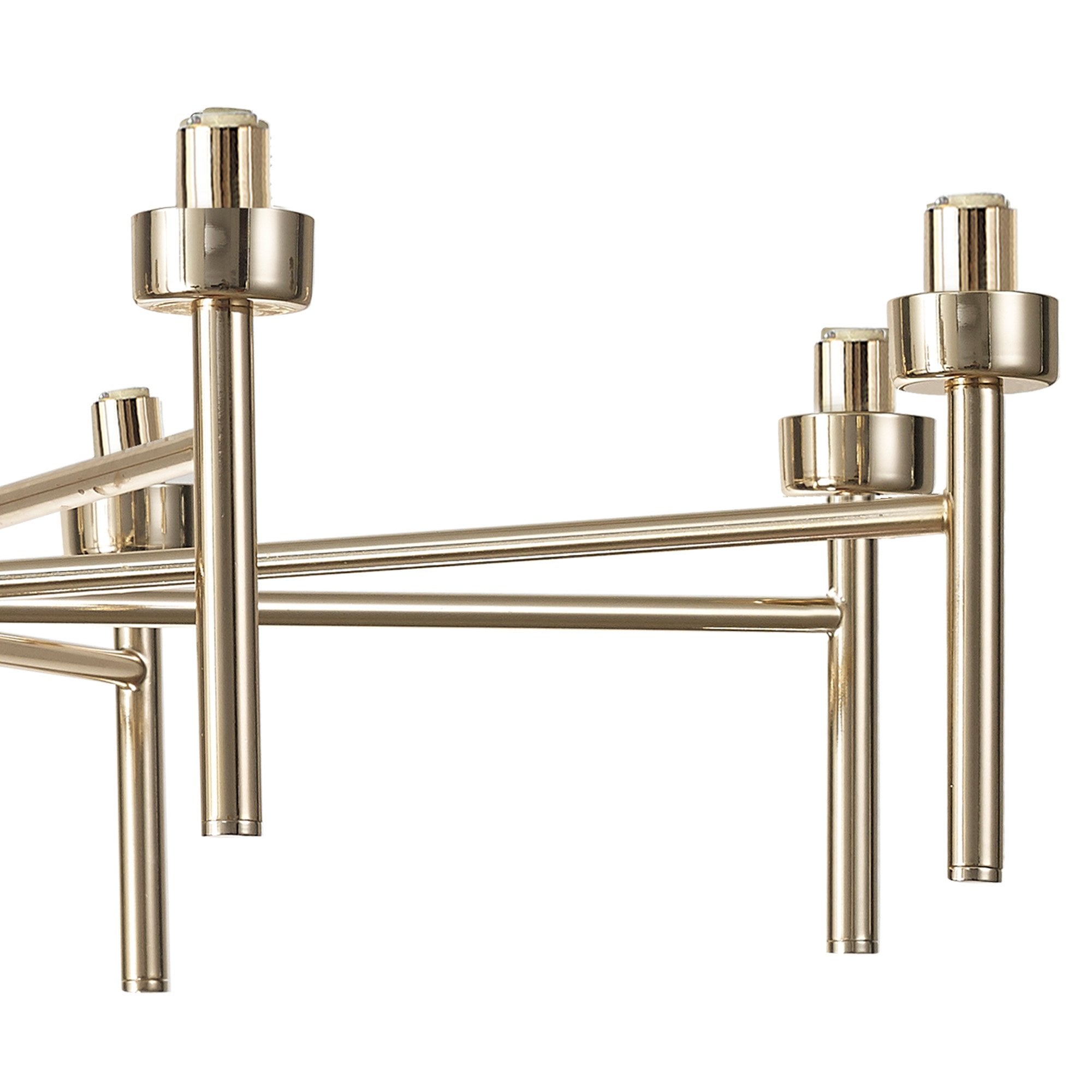 Fabula Tamworth 8 Light Telescopic Semi Flush - Round Shades with Inner Frosted Globes - French Gold, Clear & Frosted Glass