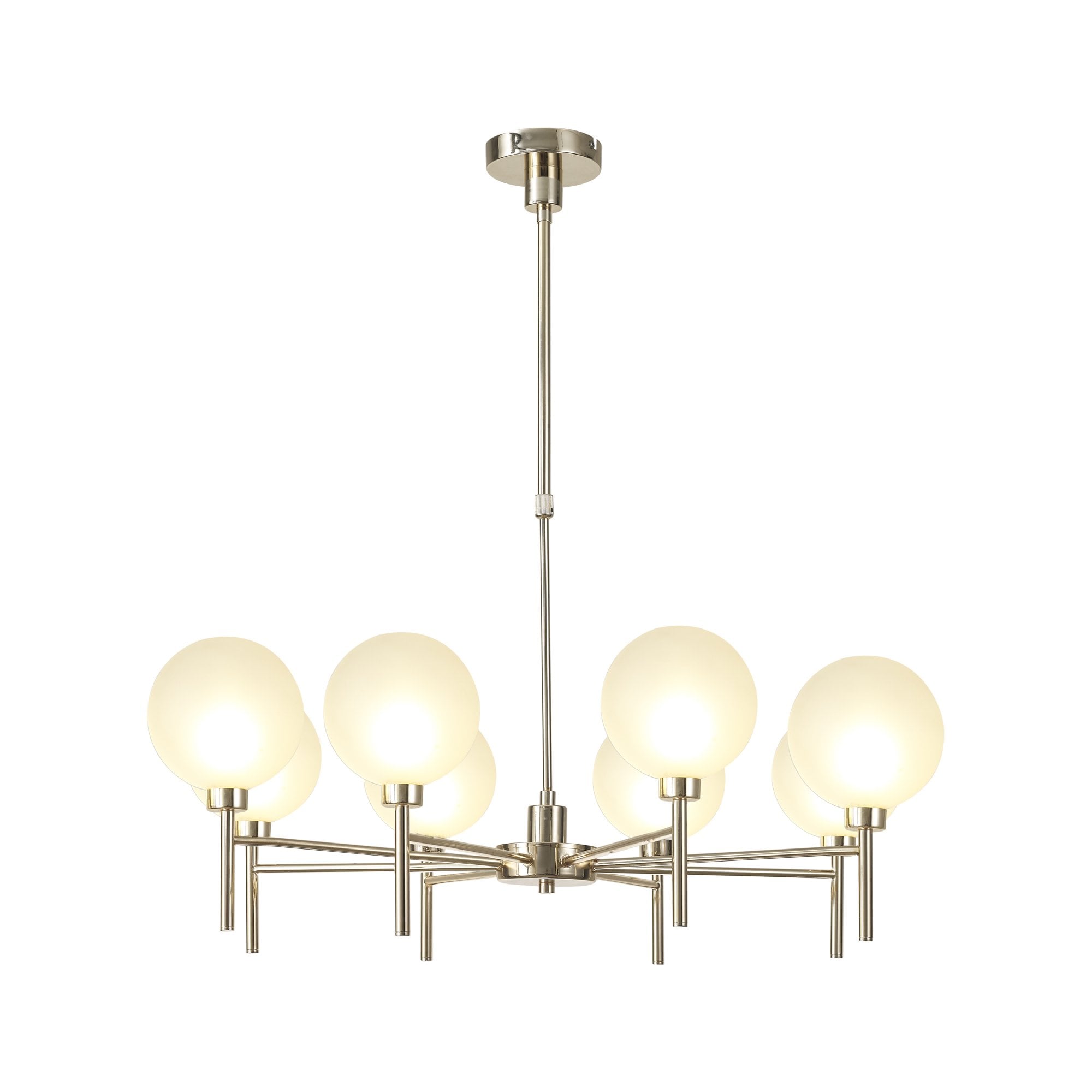 Fabula Tamworth 8 Light Telescopic Semi Flush - Round Shades with Inner Frosted Globes - French Gold & Frosted Glass