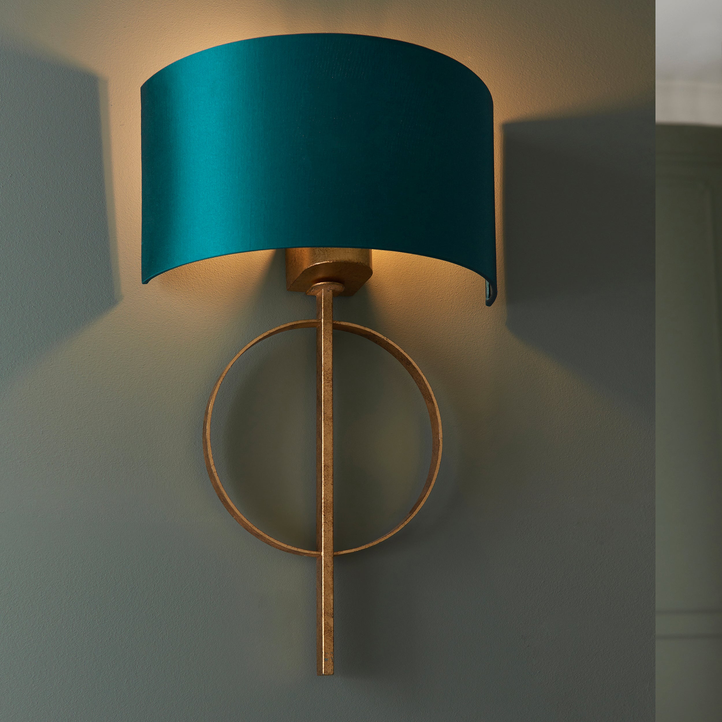 Utopia Interlink Wall Light - Antique Gold With Teal Shade