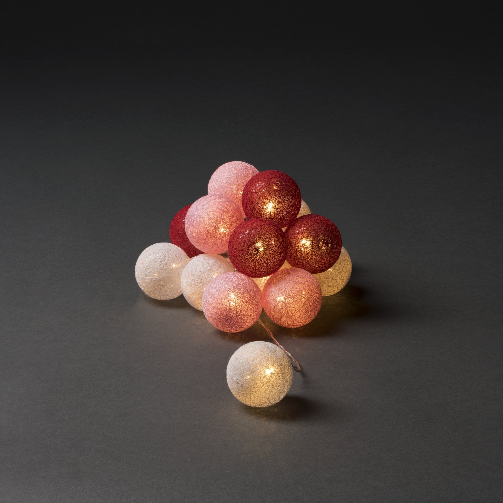 Konstsmide Festoon 3m Decorative Light Set - 16 LED Cotton Balls - Red, White & Pink