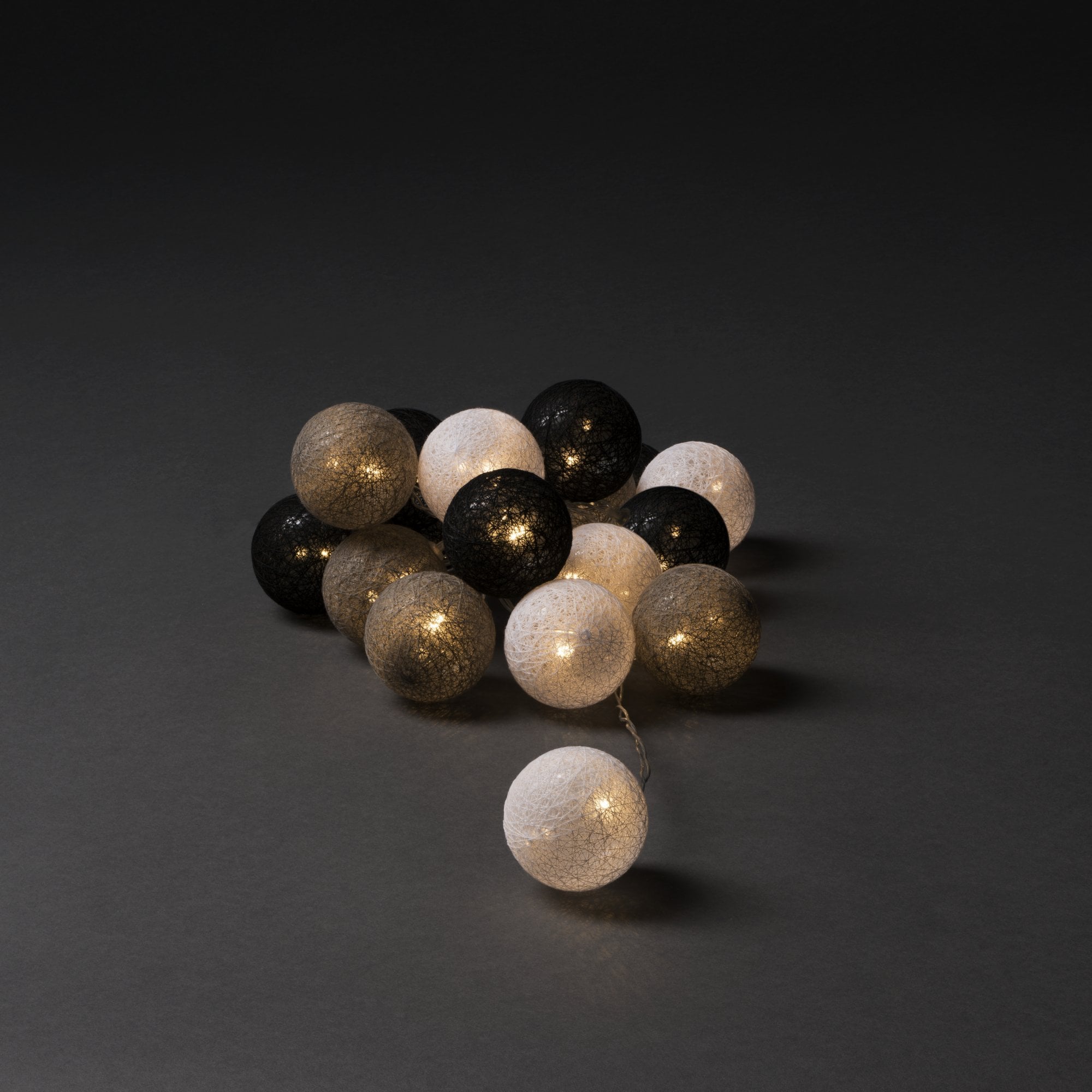 Konstsmide Festoon 3m Decorative Light Set - 16 LED Cotton Balls - White, Grey & Black