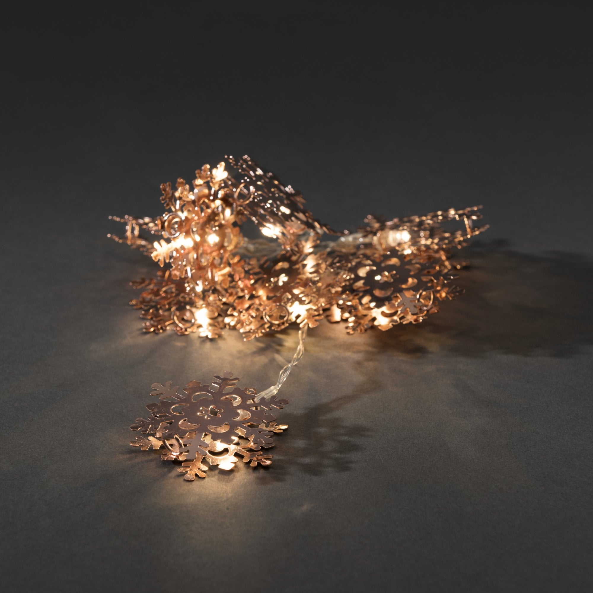 Konstsmide Festoon 0.9m Decorative Light Set - 10 LED Snowflakes - Copper - Battery Operated