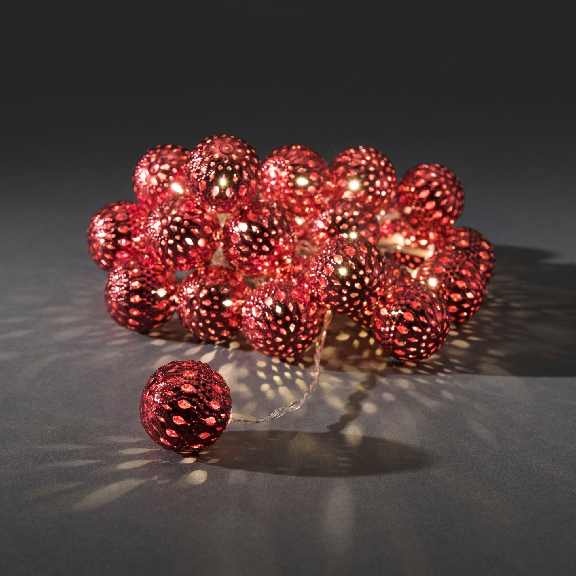 Konstsmide Festoon 3m Decorative Light Set - 24 LED Metal Balls - Red