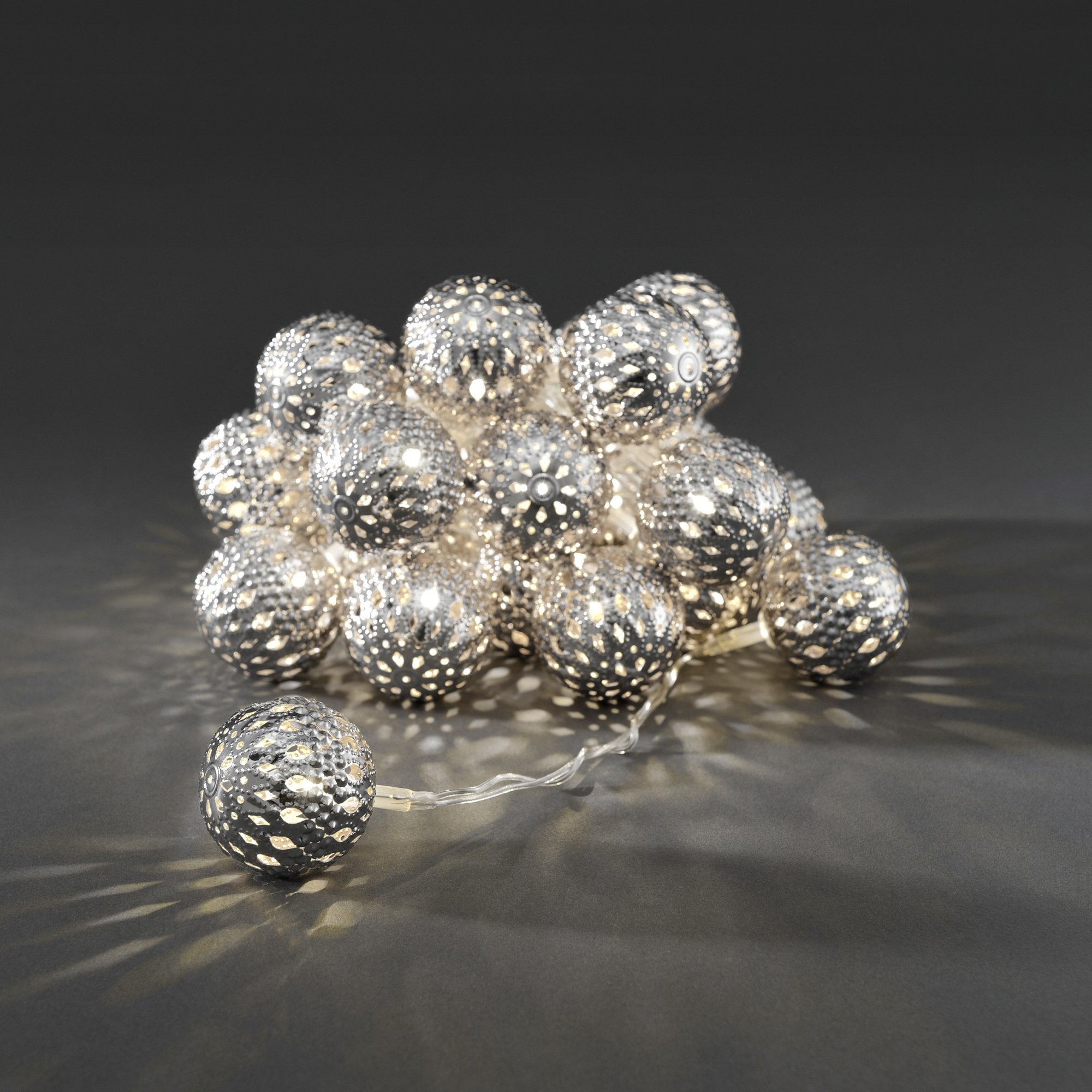 Konstsmide Festoon 3m Decorative Light Set - 24 LED Metal Balls - Silver