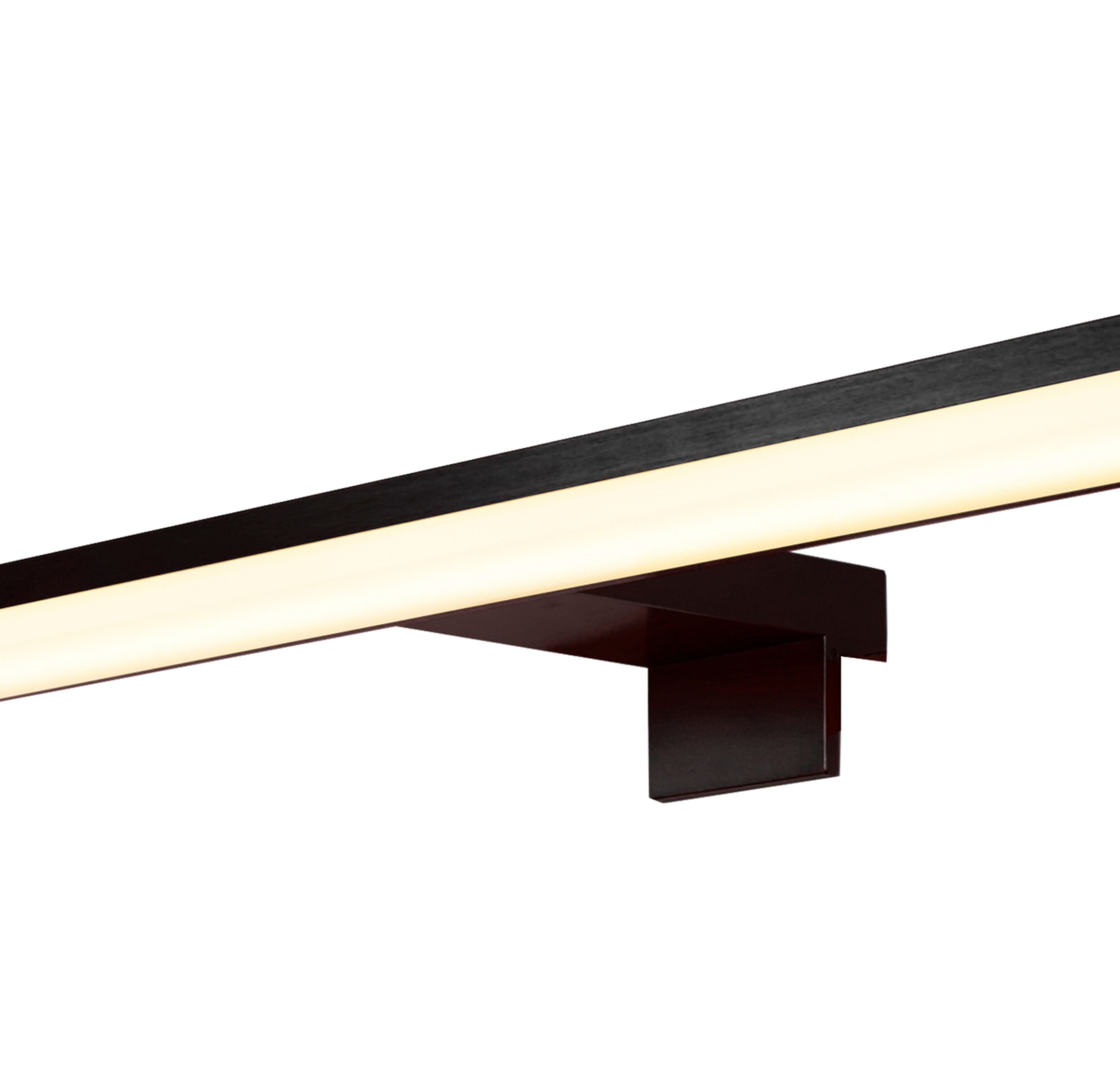 Close up of the Kos matt black bar and mounting bracket showing the illuminated LED strip