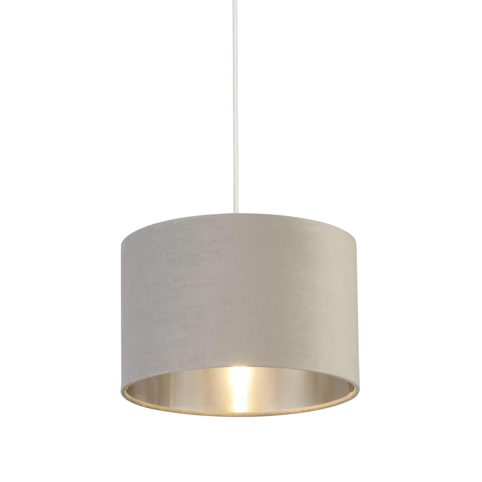 Searchlight Drum Shade - 28cm - Light Grey Velvet with Silver Inner - Shade Only