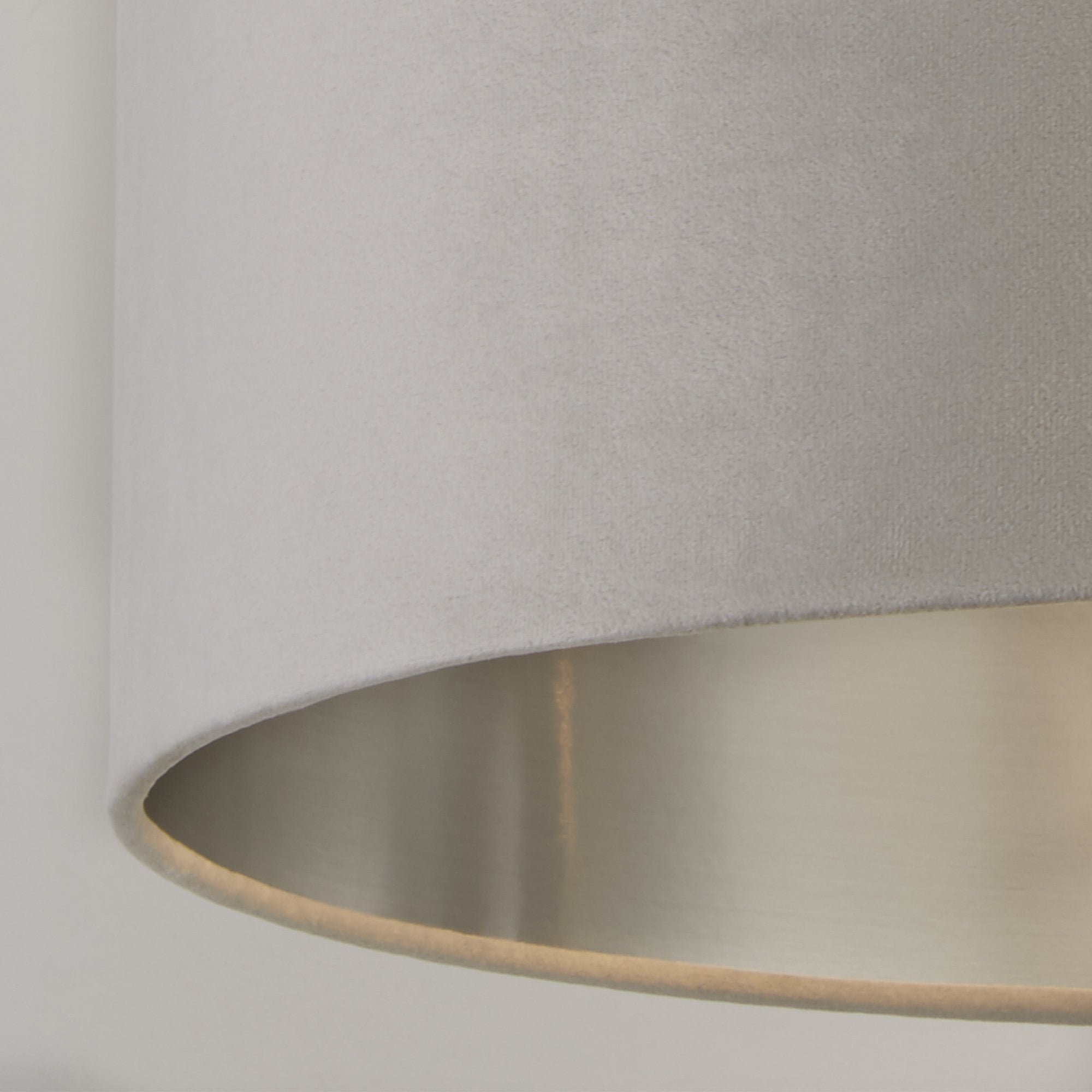 Searchlight Drum Shade - 28cm - Light Grey Velvet with Silver Inner - Shade Only