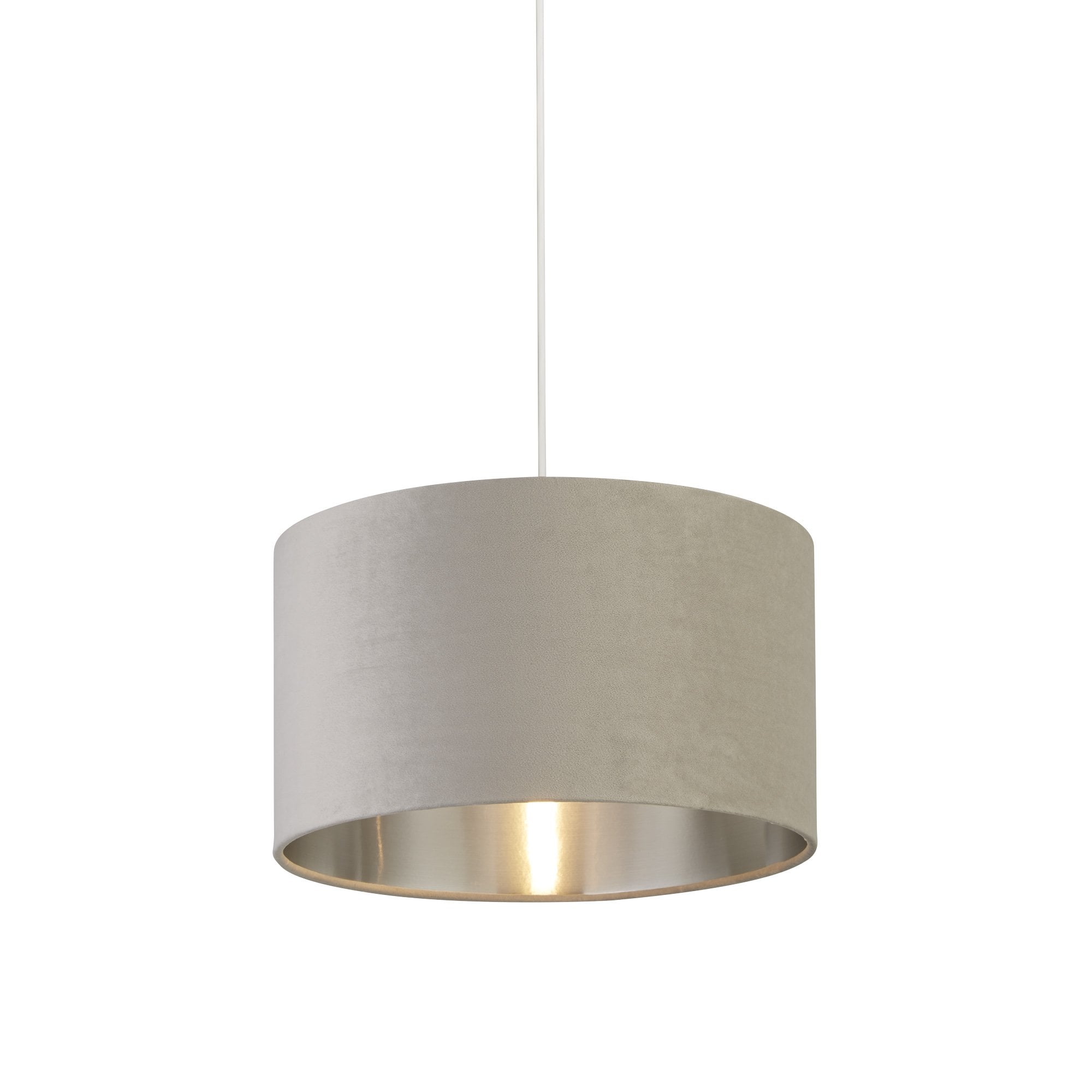 Searchlight Drum Shade - 38cm - Light Grey Velvet with Silver Inner - Shade Only
