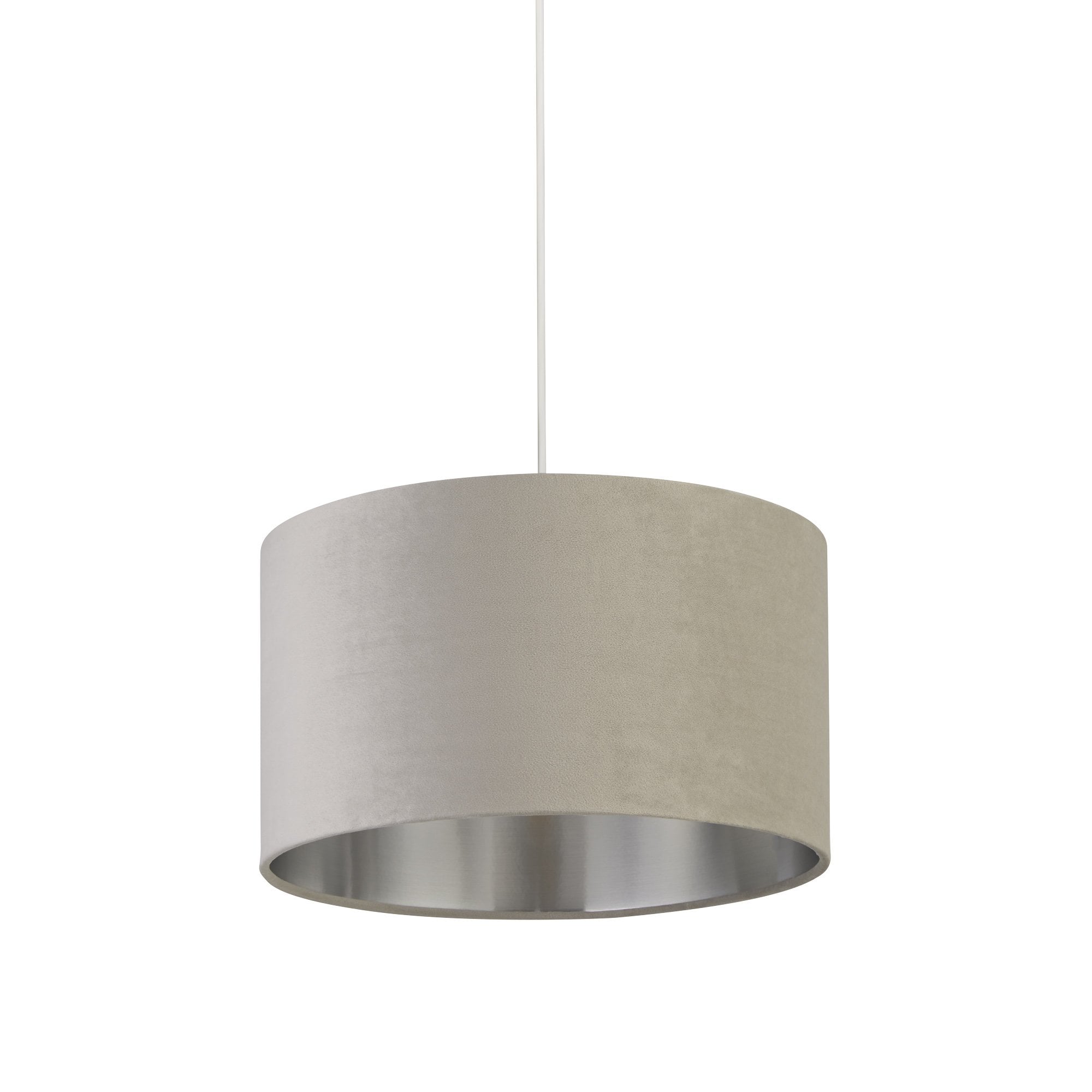 Searchlight Drum Shade - 38cm - Light Grey Velvet with Silver Inner - Shade Only