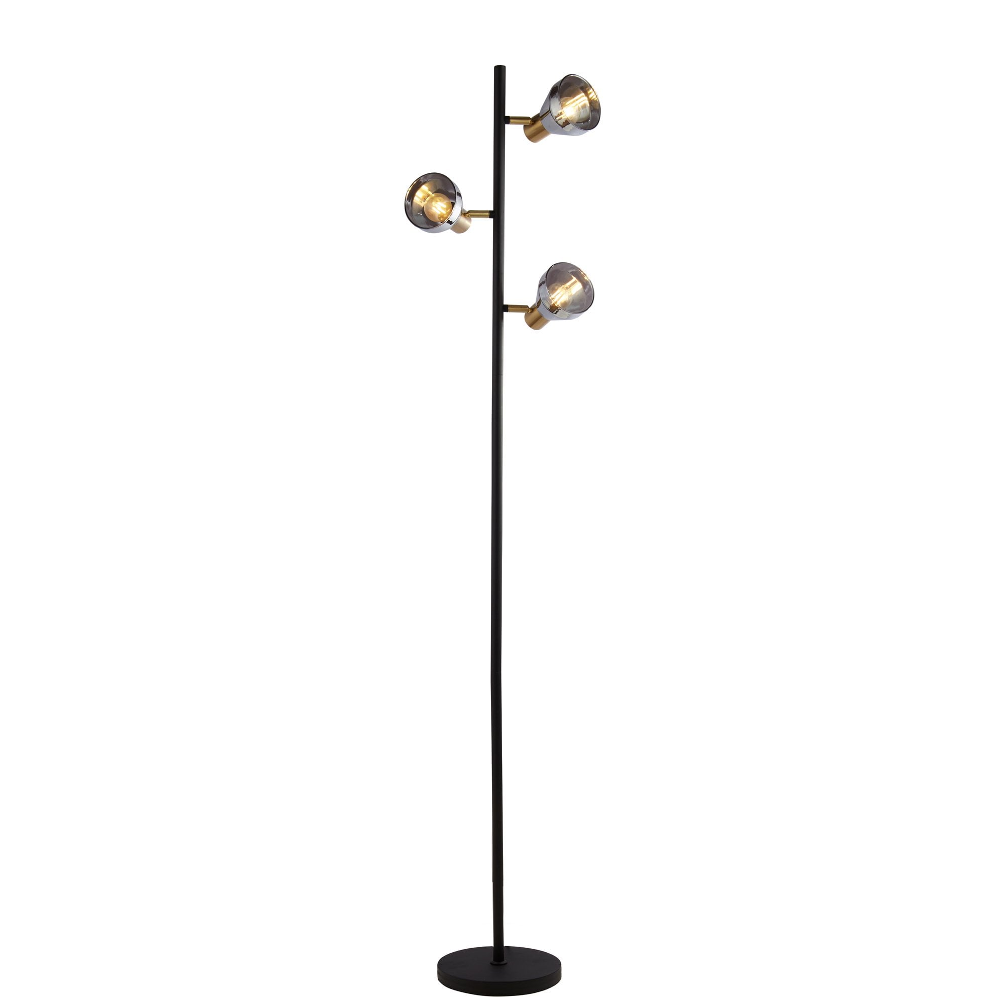Searchlight Westfield 3 Light Floor Lamp - Black, Satin Brass Metal & Smoked