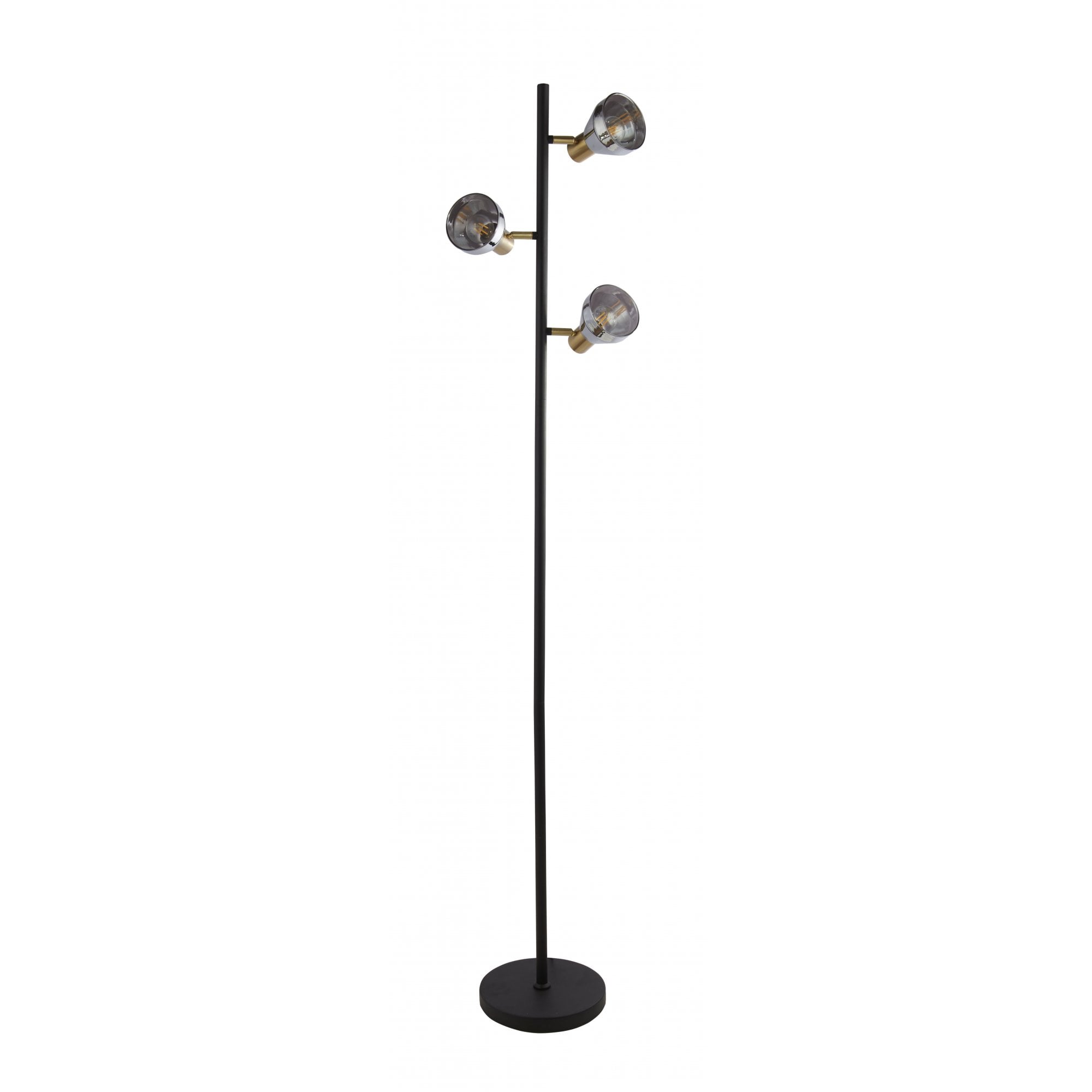 Searchlight Westfield 3 Light Floor Lamp - Black, Satin Brass Metal & Smoked