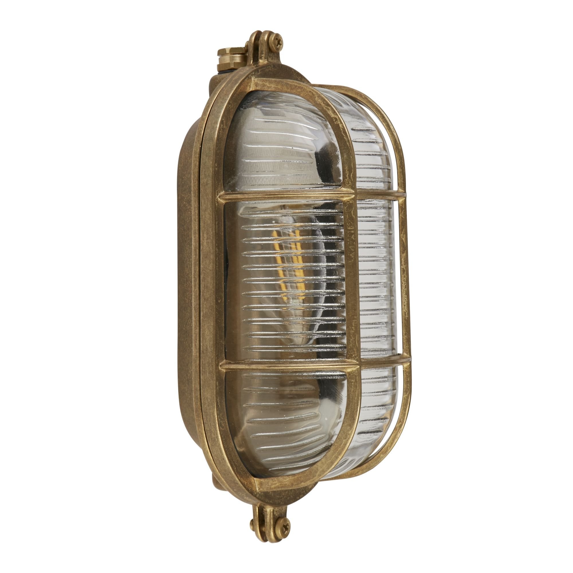 Searchlight Browside Oval Outdoor Light - Solid Brass & Ribbed Glass