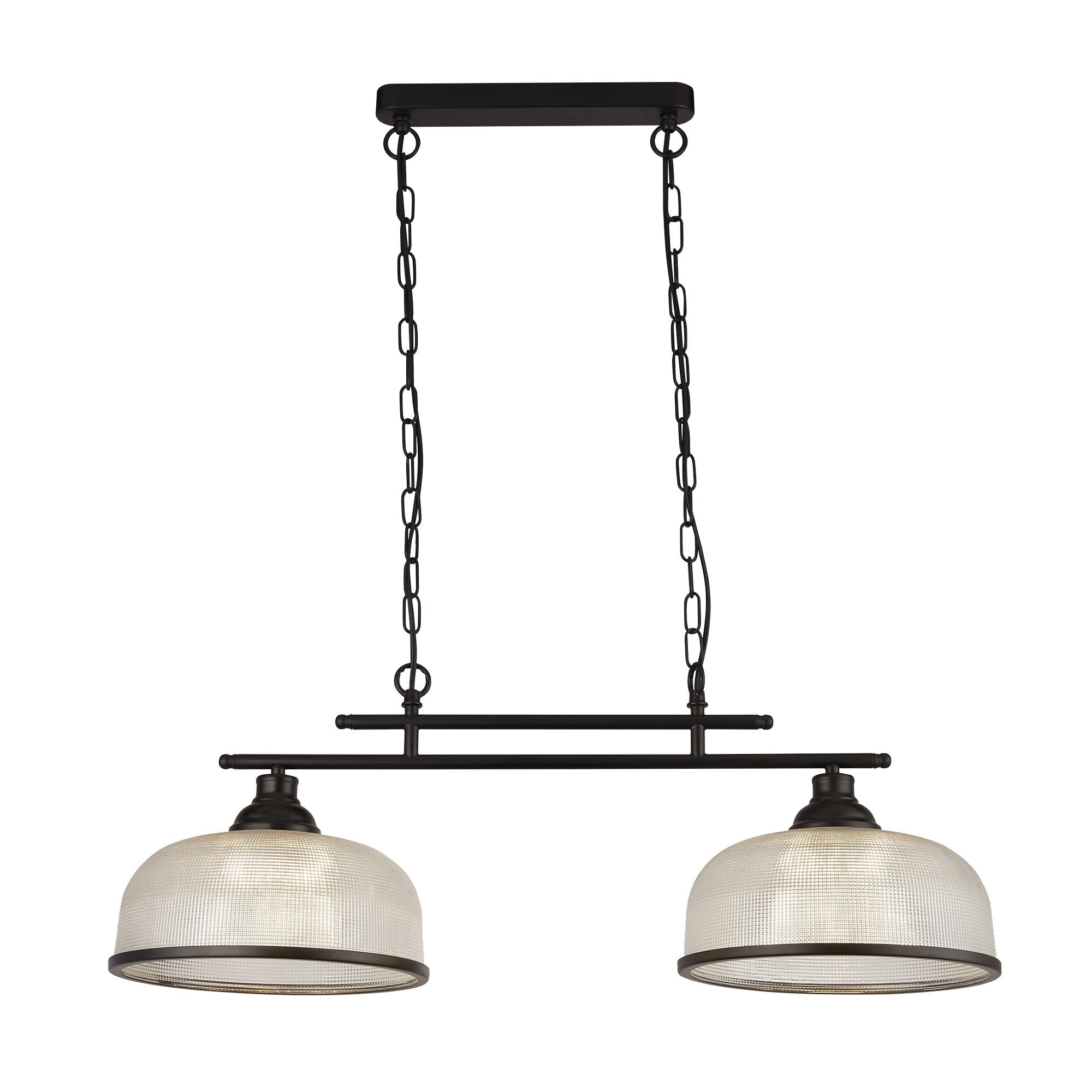 Searchlight Handel 2 Light Pendant - Black Metal & Holophane Style Glass