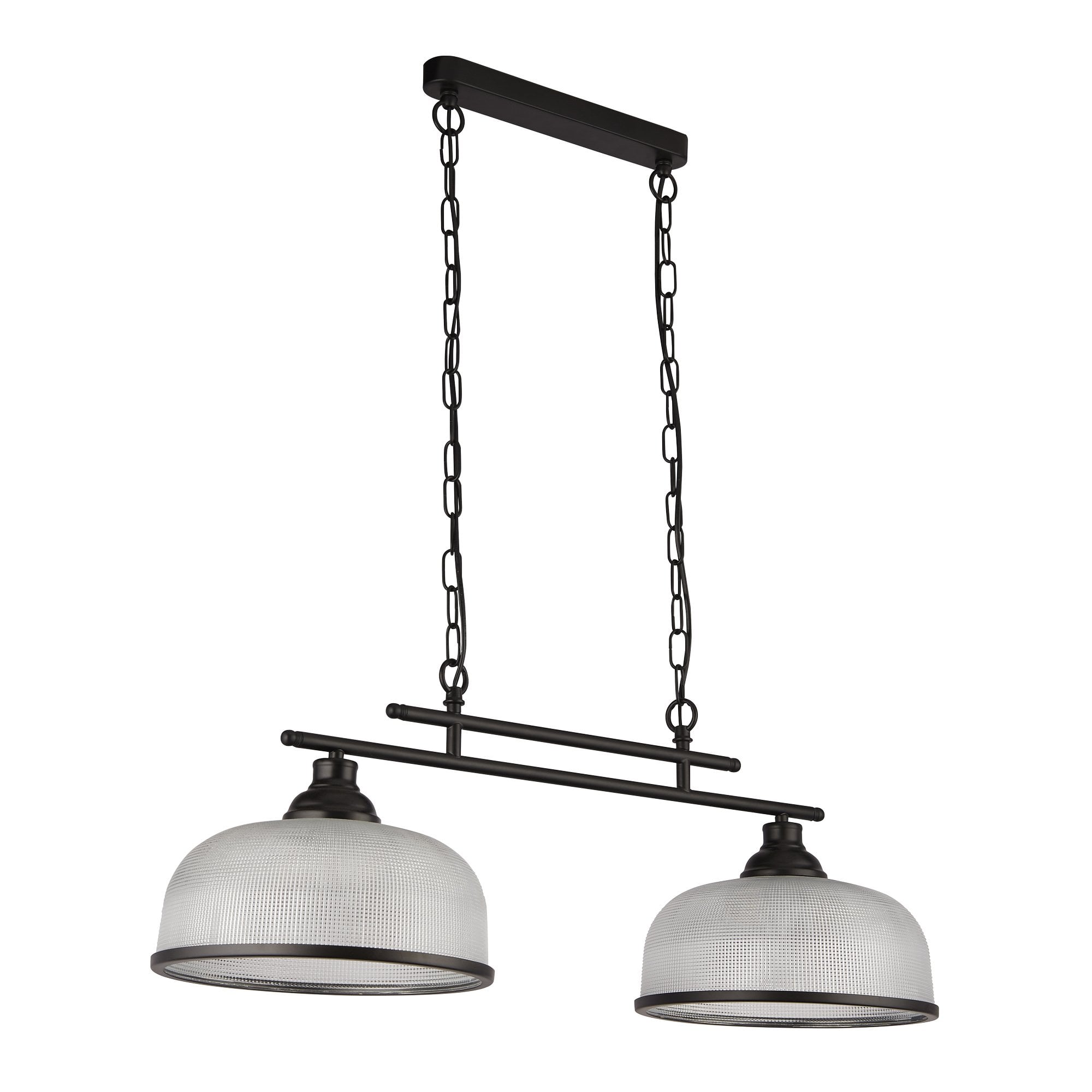 Searchlight Handel 2 Light Pendant - Black Metal & Holophane Style Glass