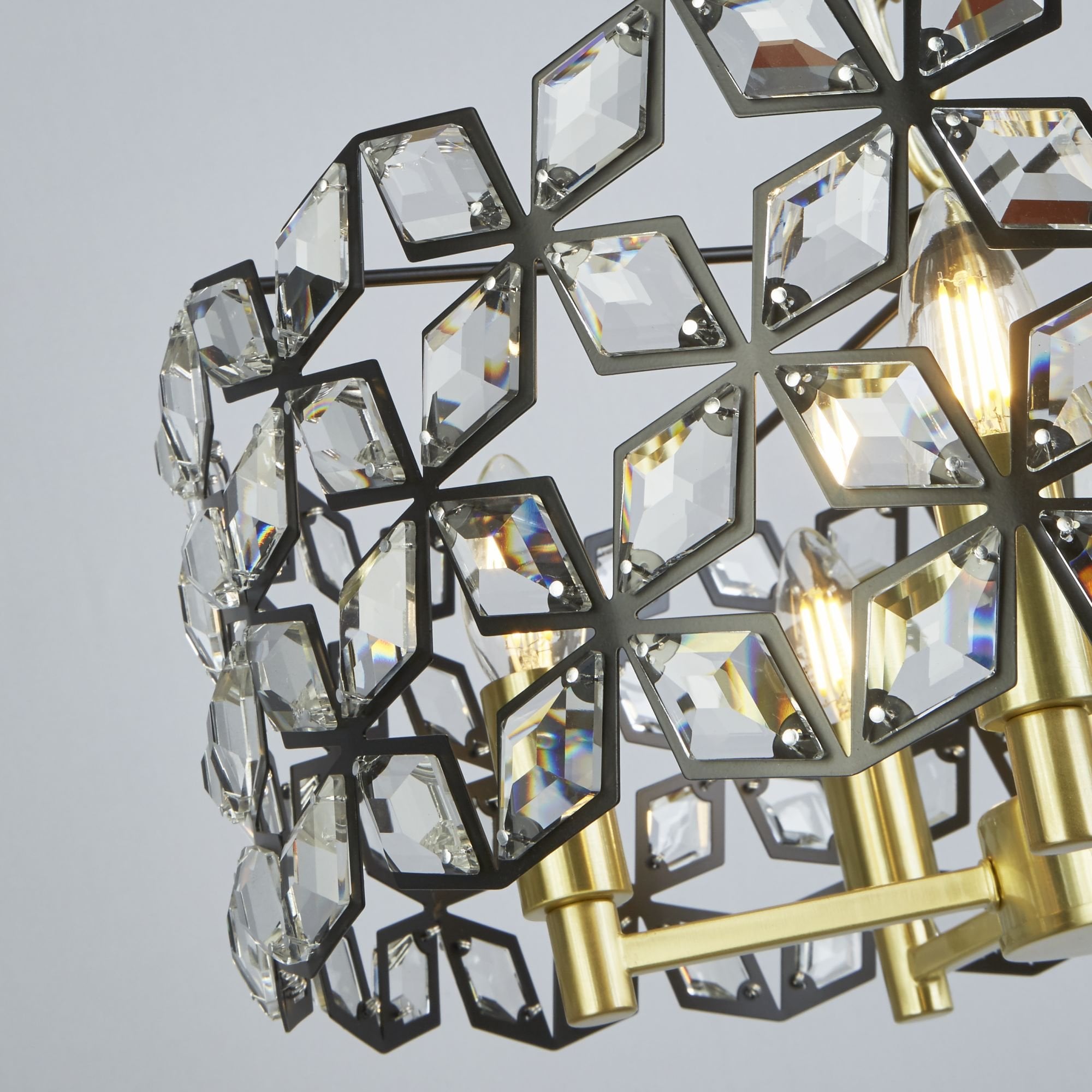Searchlight Islington 5 Light Pendant - Black, Crystal & Brass