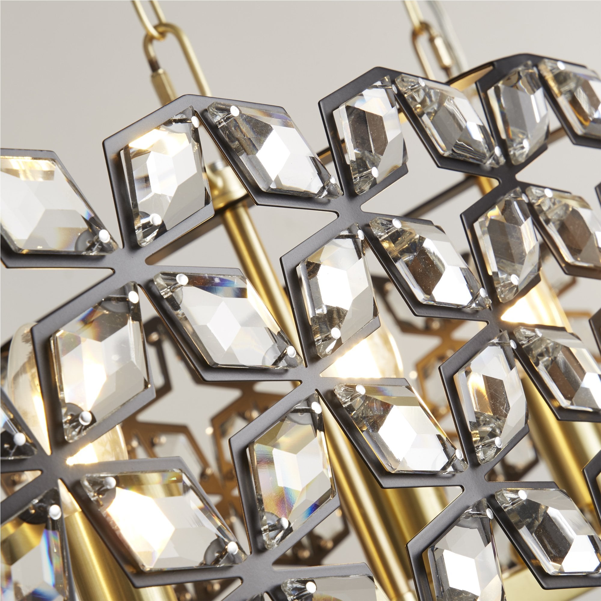 Searchlight Islington 6 Light Pendant - Black, Crystal & Brass