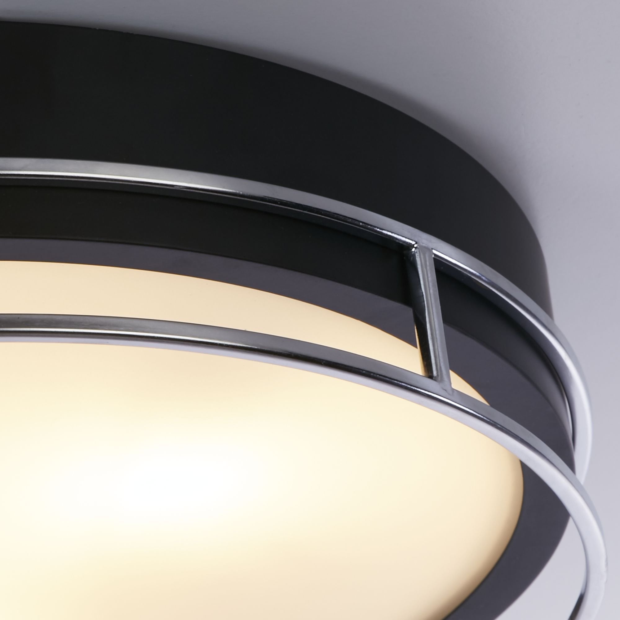 Searchlight Peel 3 Light Flush - Black, Chrome & Frosted Glass