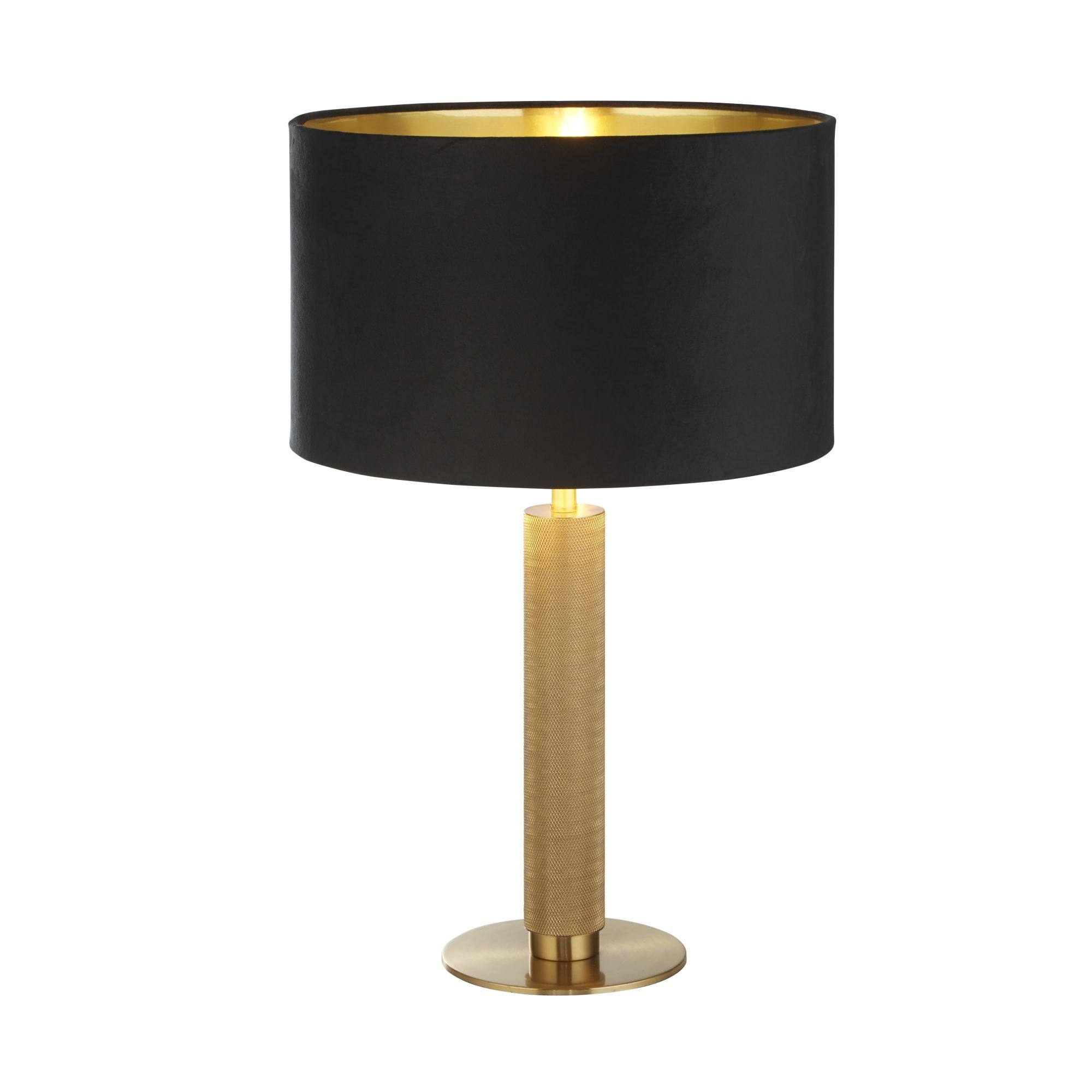 Searchlight Latimer Table Lamp - Knurled Brass & Black Velvet Shade