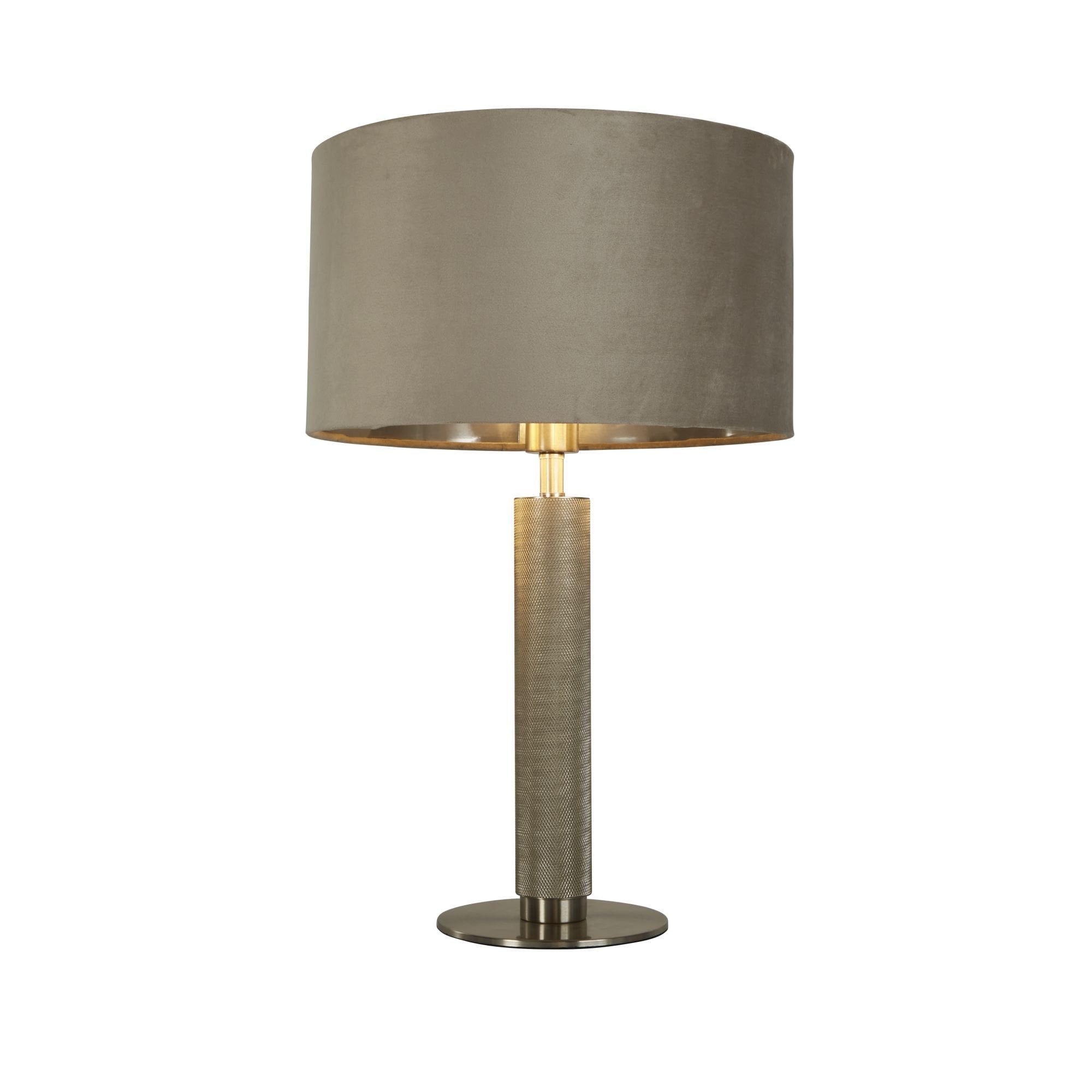 Searchlight Latimer Table Lamp - Knurled Satin Silver & Taupe Velvet Shade