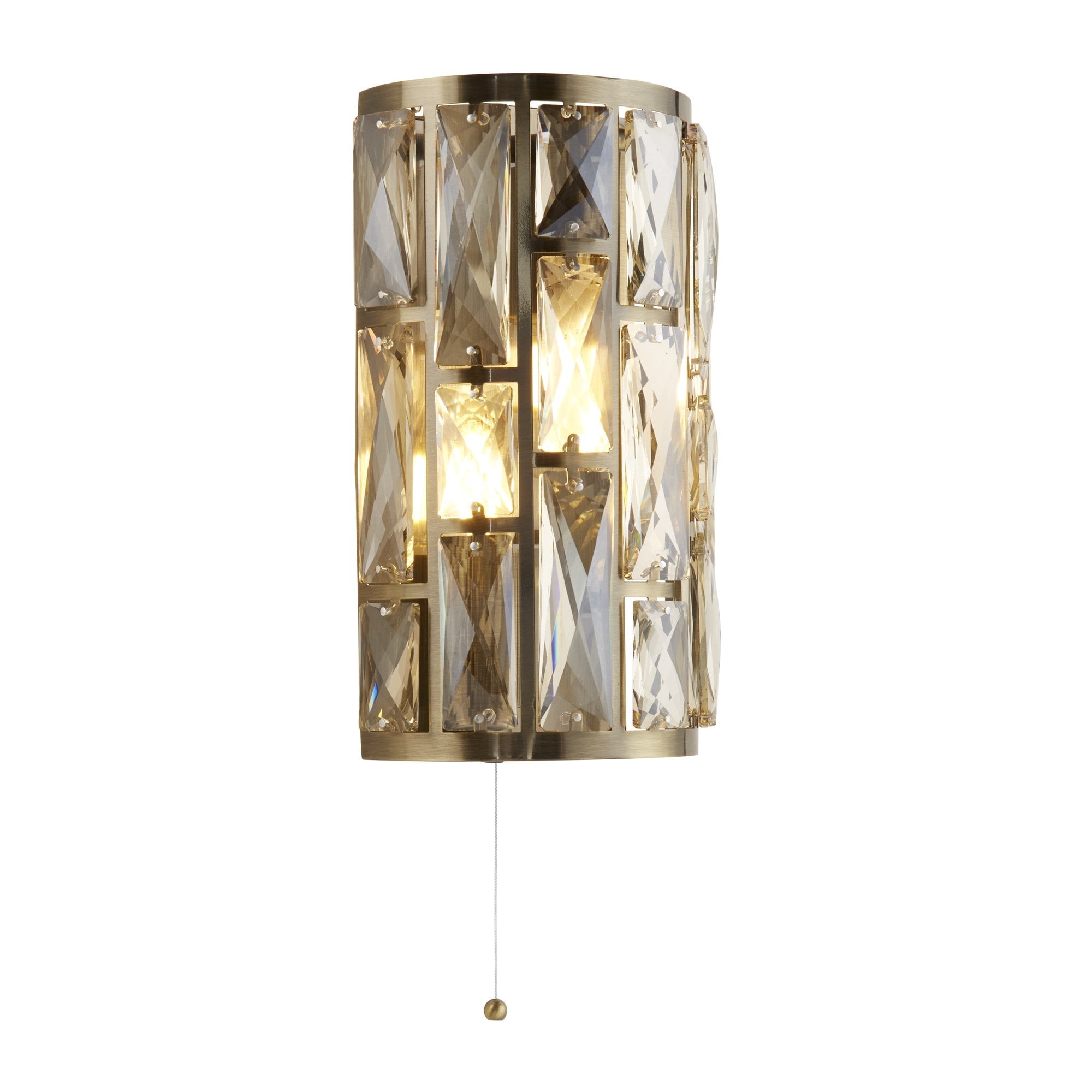 Searchlight Becket 2 Light Wall Light - Antique Brass & Champagne Glass