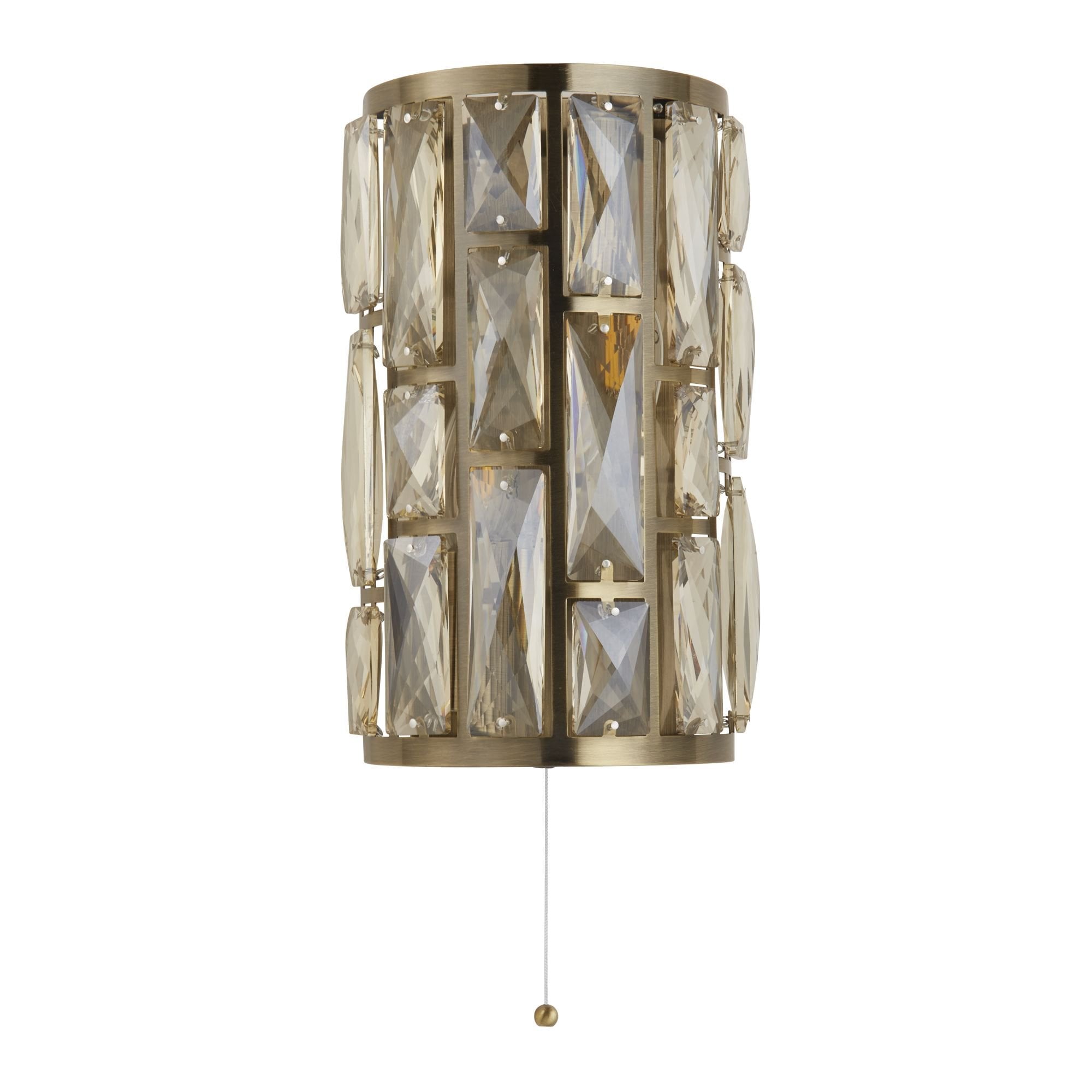 Searchlight Becket 2 Light Wall Light - Antique Brass & Champagne Glass