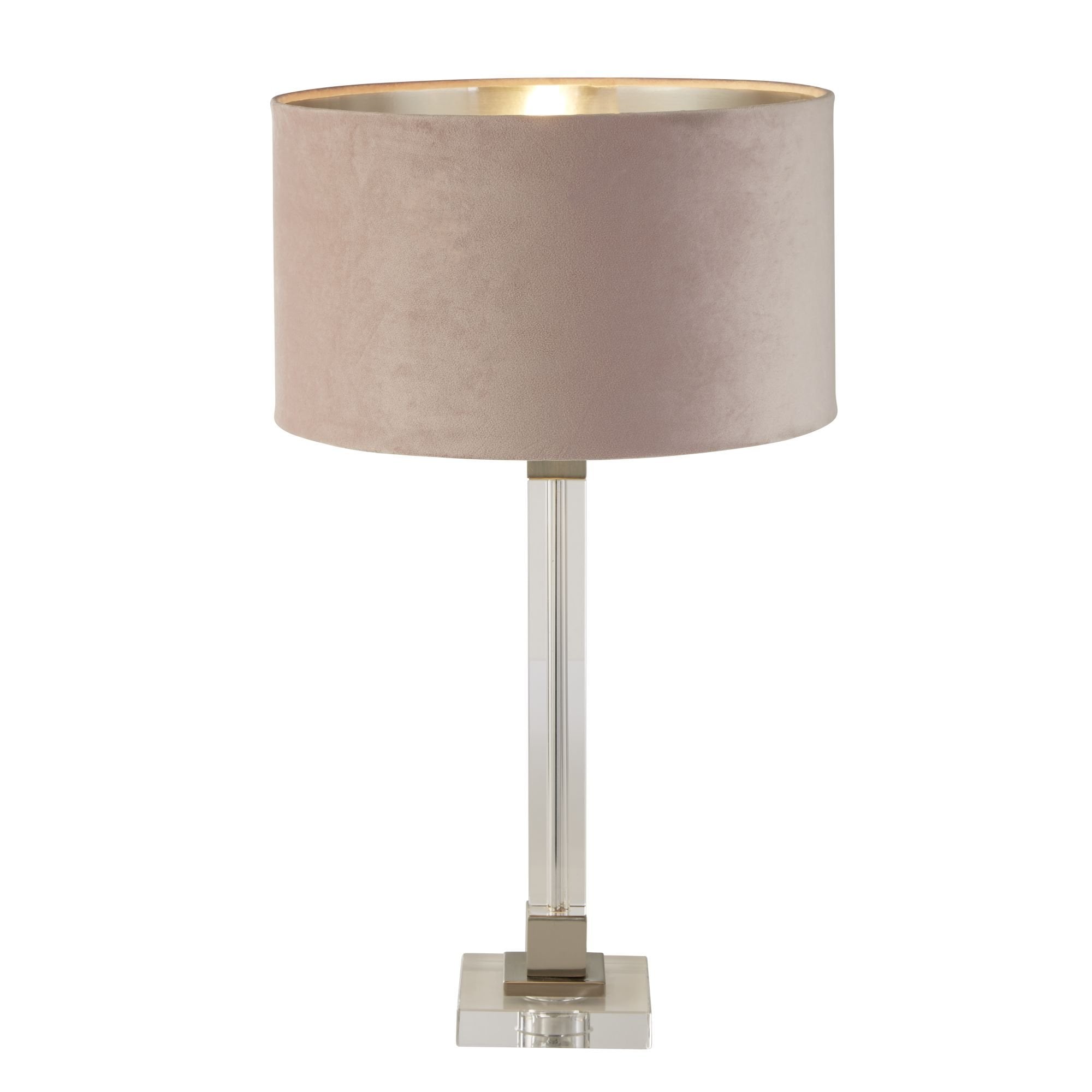 Searchlight Sarah Table Lamp - Crystal, Satin Nickel & Pink Velvet