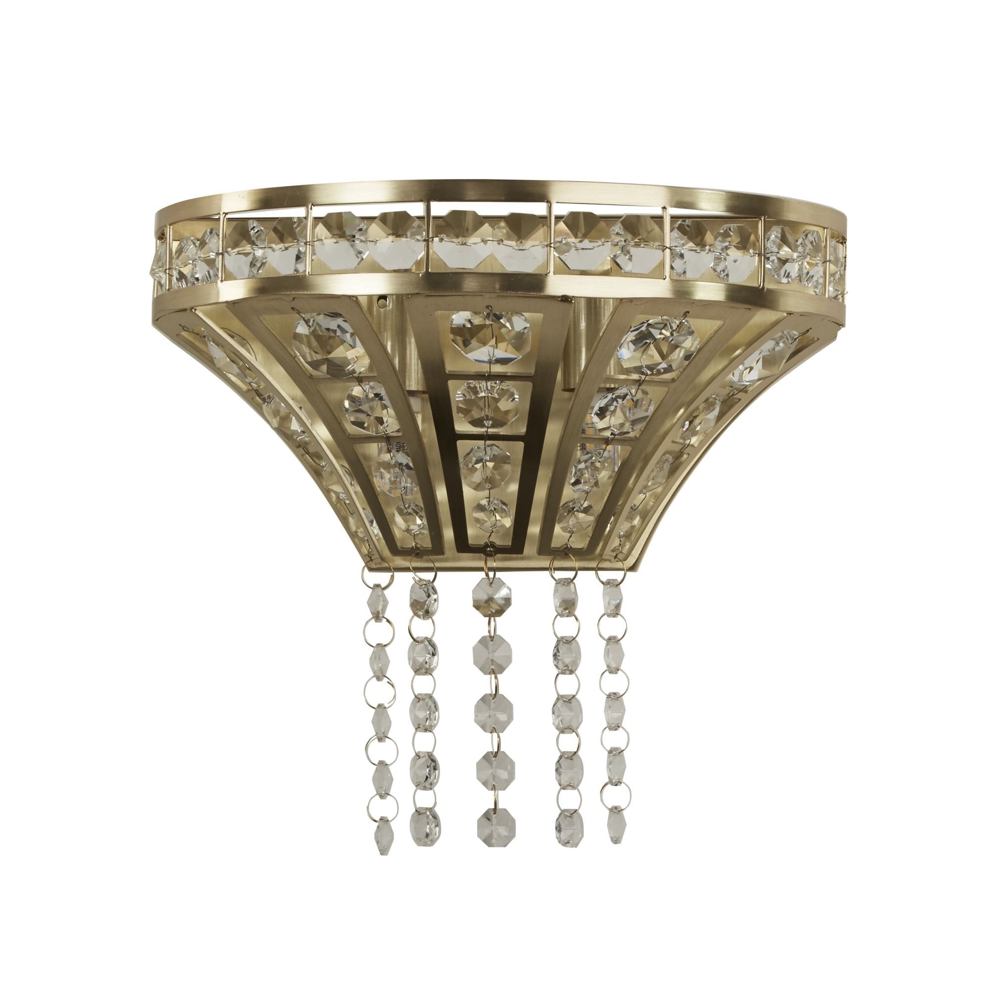 Searchlight Gardeners 2 Light Wall Light - Satin Brass & Clear Crystal