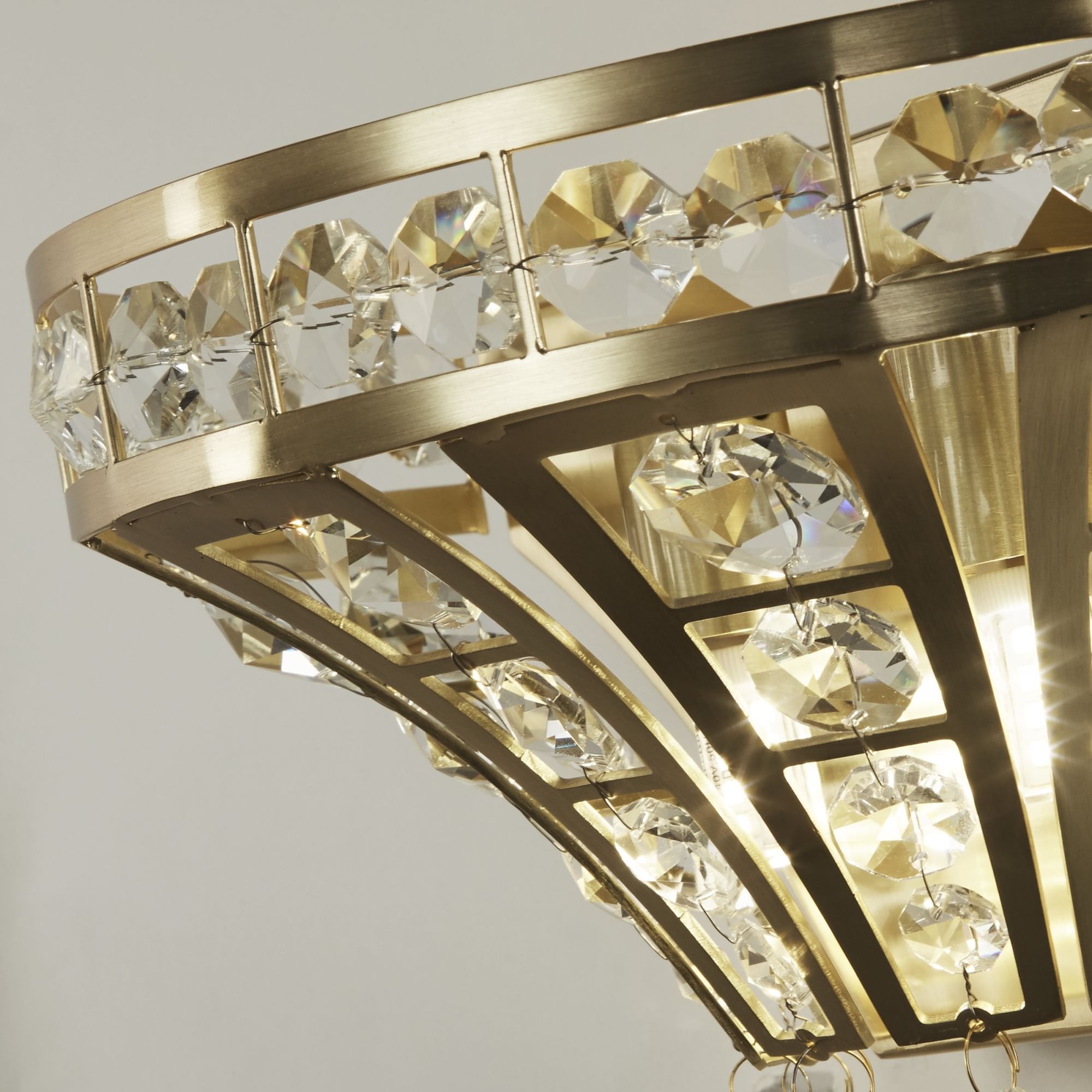 Searchlight Gardeners 2 Light Wall Light - Satin Brass & Clear Crystal