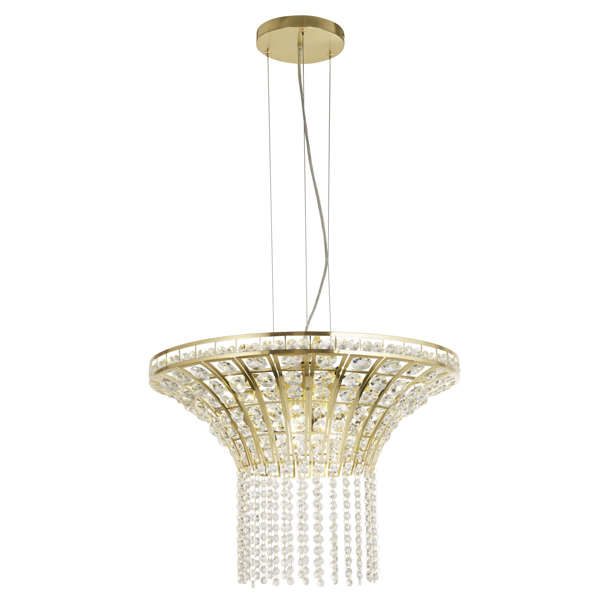 Searchlight Gardeners 8 Light Round Pendant - Satin Brass & Clear Crystal