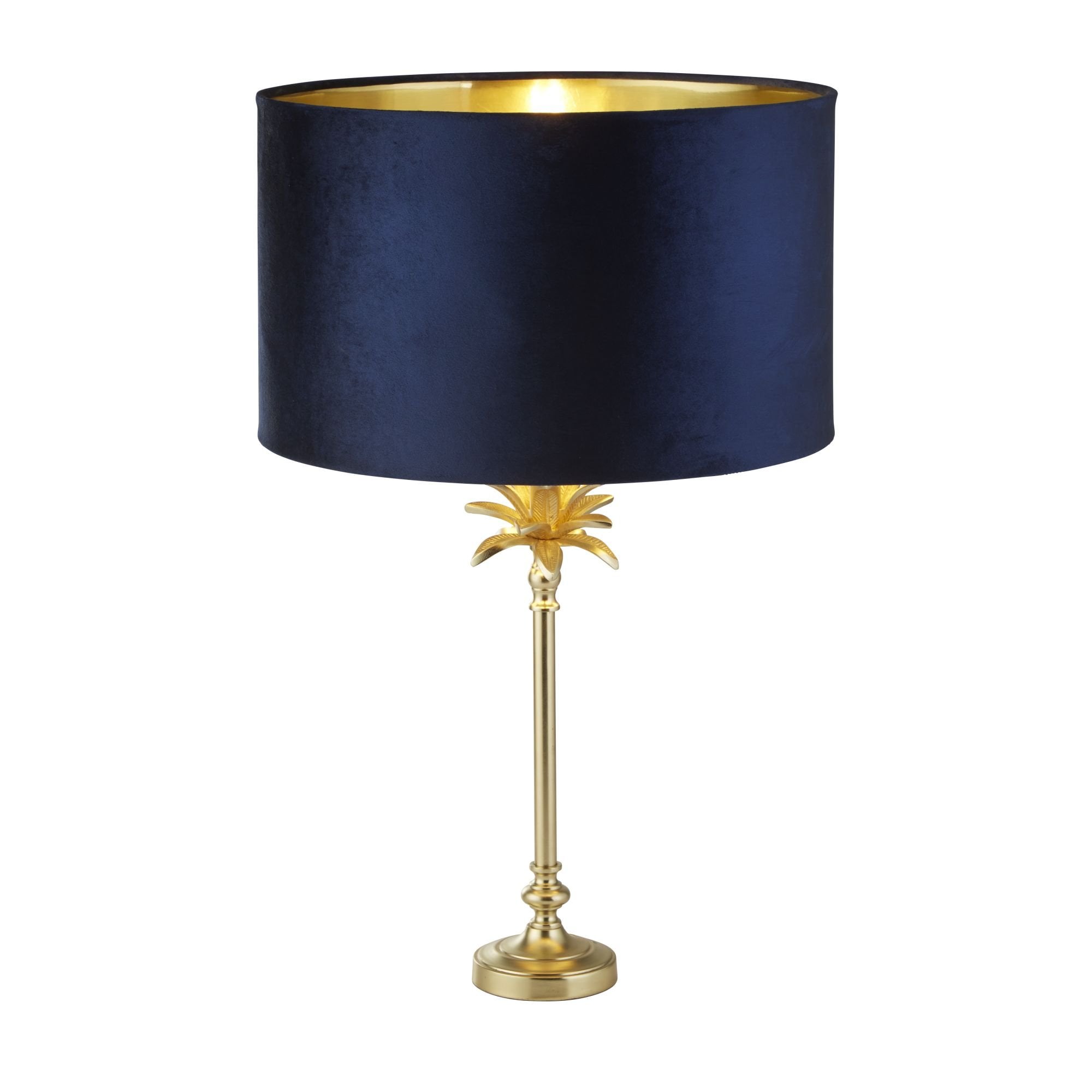 Searchlight Paisley Table Lamp - Satin Brass & Navy Velvet Shade