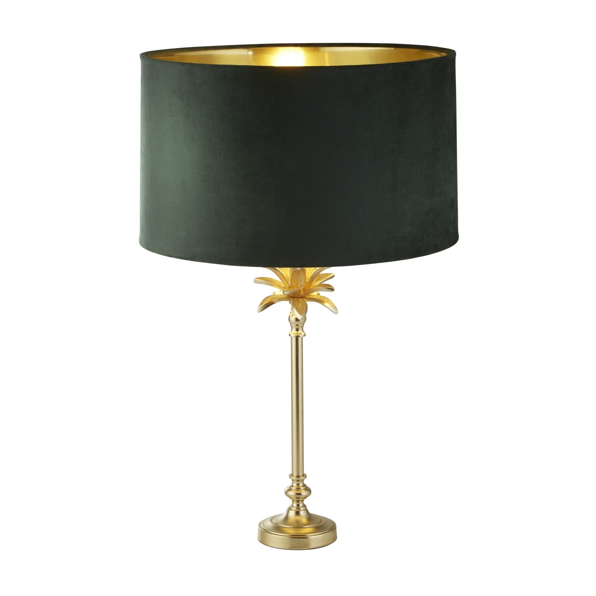 Searchlight Paisley Table Lamp - Satin Brass & Green Velvet Shade