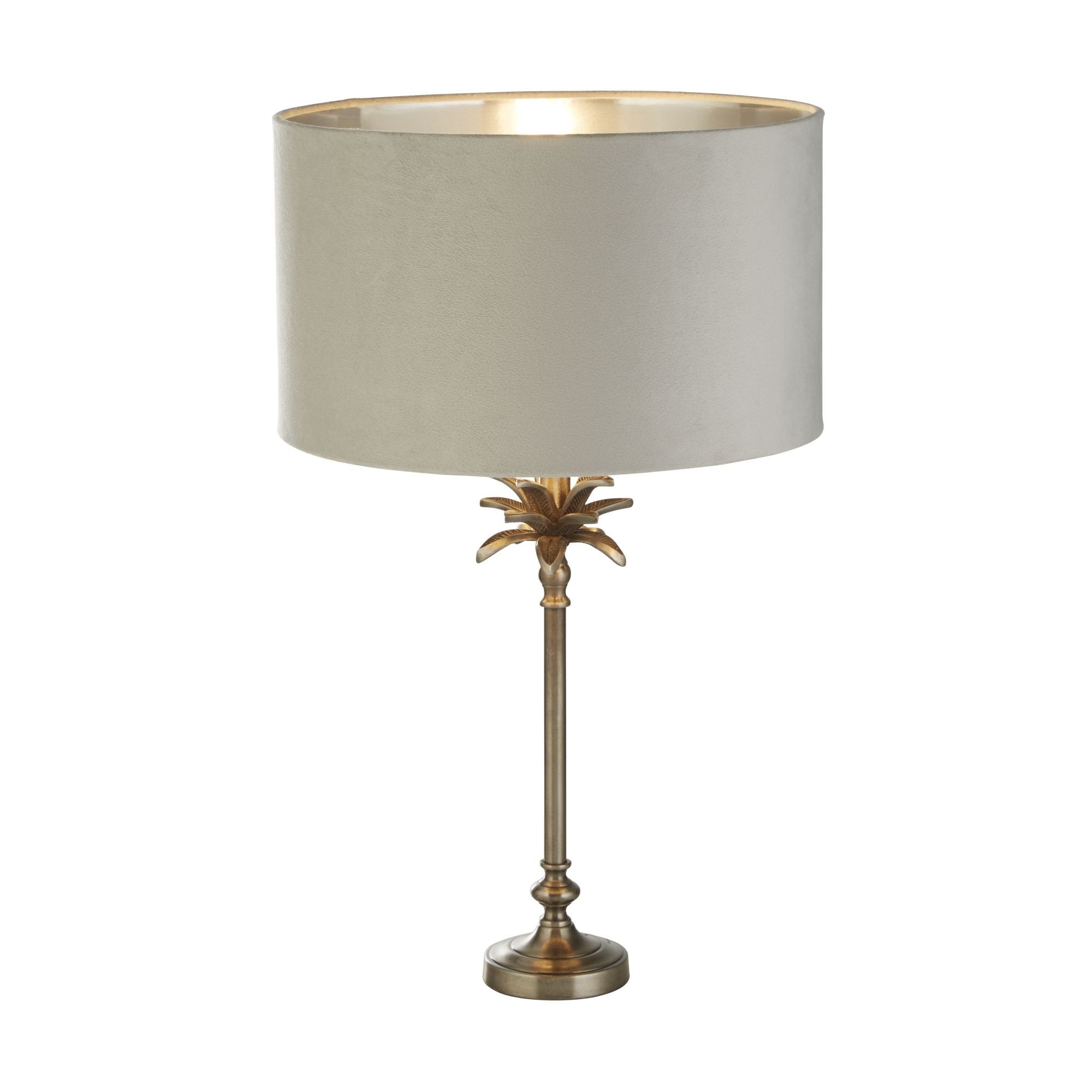 Searchlight Paisley Table Lamp - Antique Nickel & Grey Velvet Shade