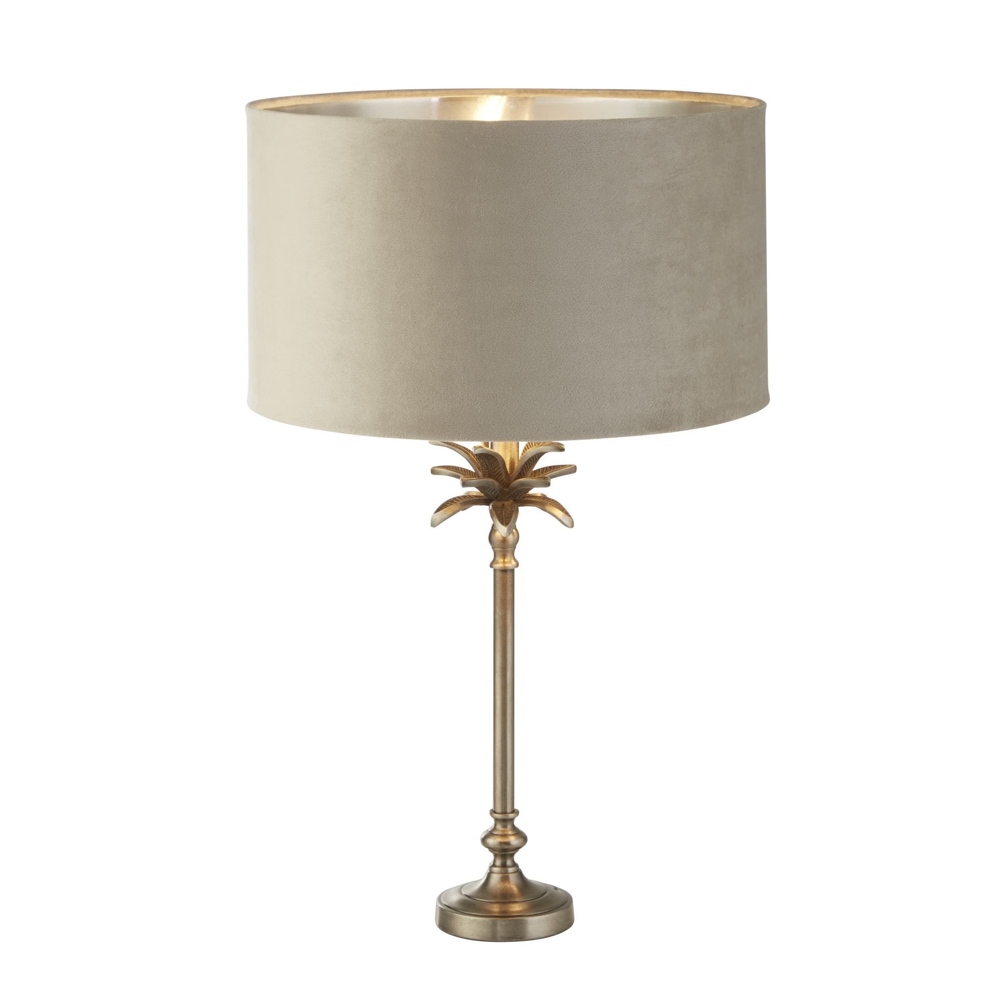 Searchlight Paisley Table Lamp - Antique Nickel & Taupe Velvet Shade
