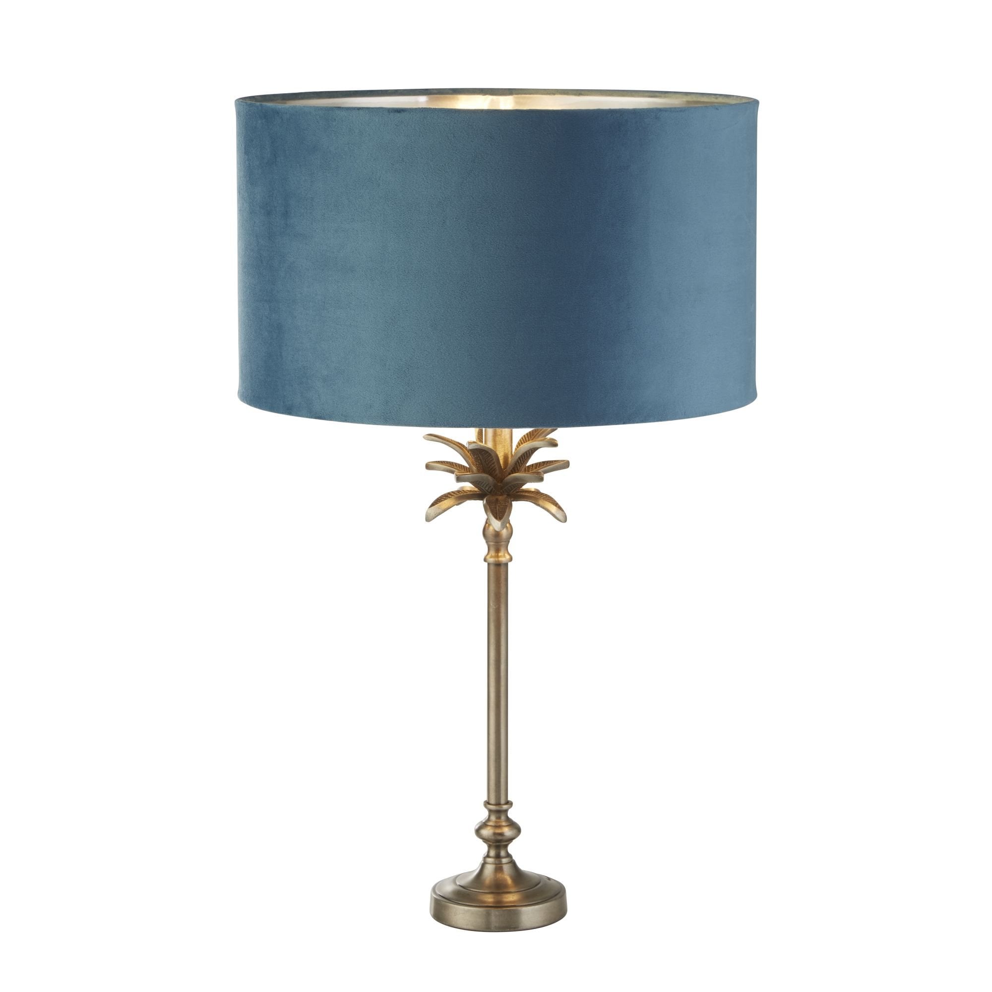 Searchlight Paisley Table Lamp - Antique Nickel & Teal Velvet Shade