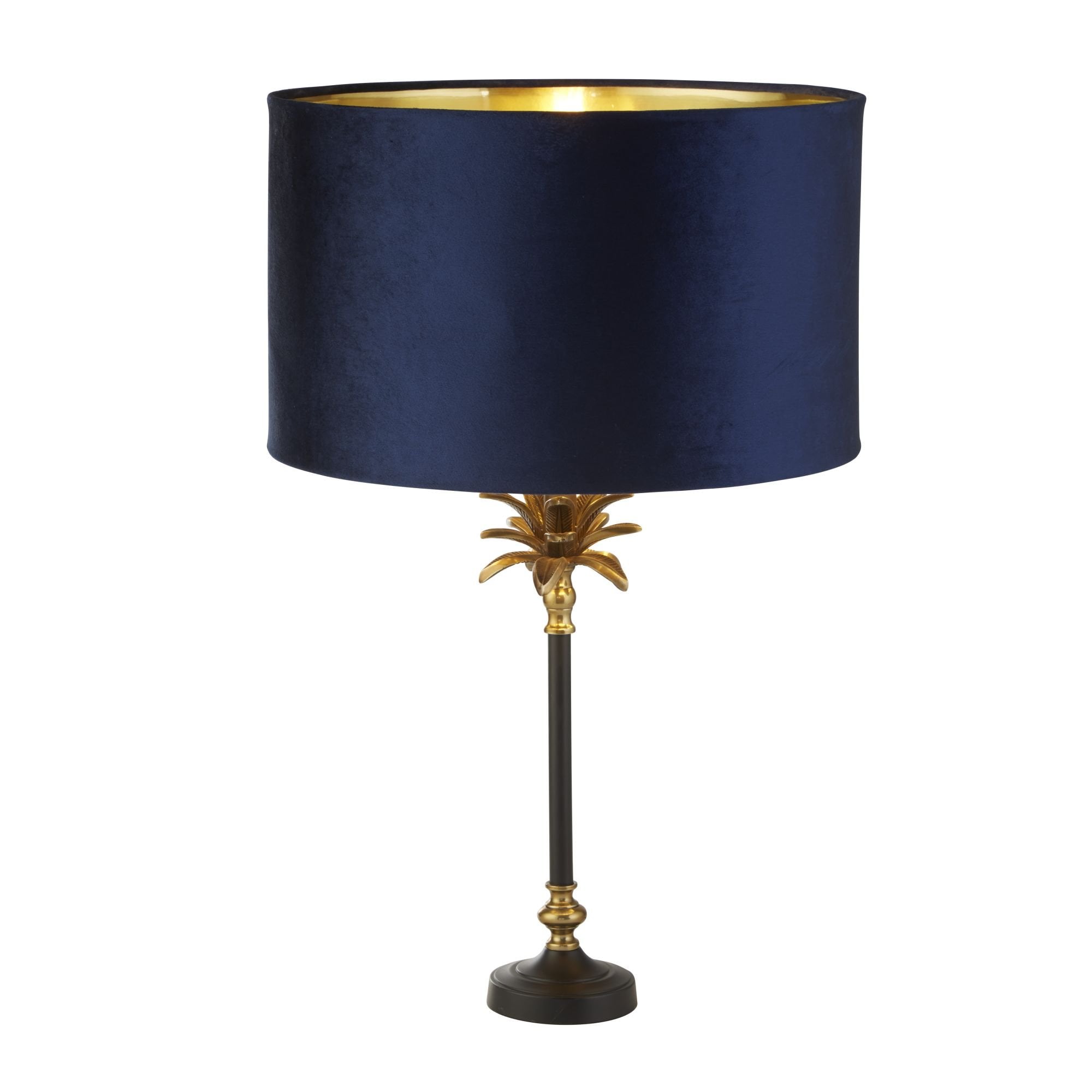 Searchlight Paisley Table Lamp - Black, Antique Brass & Navy Velvet Shade