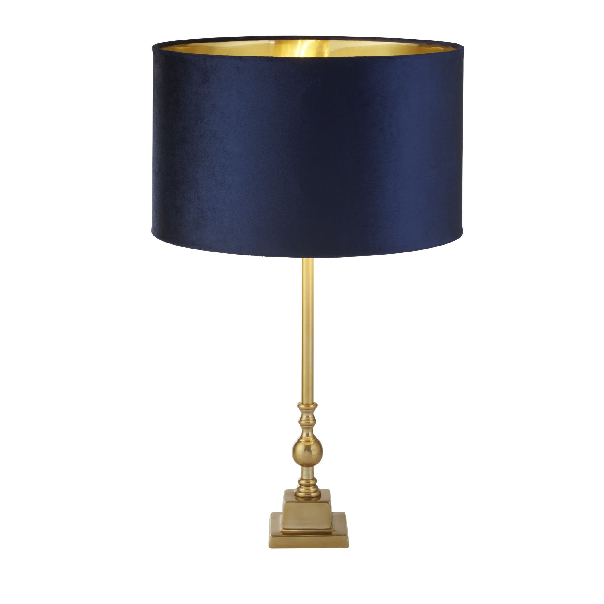 Searchlight Woodside Table Lamp - Antique Brass & Navy Velvet Shade