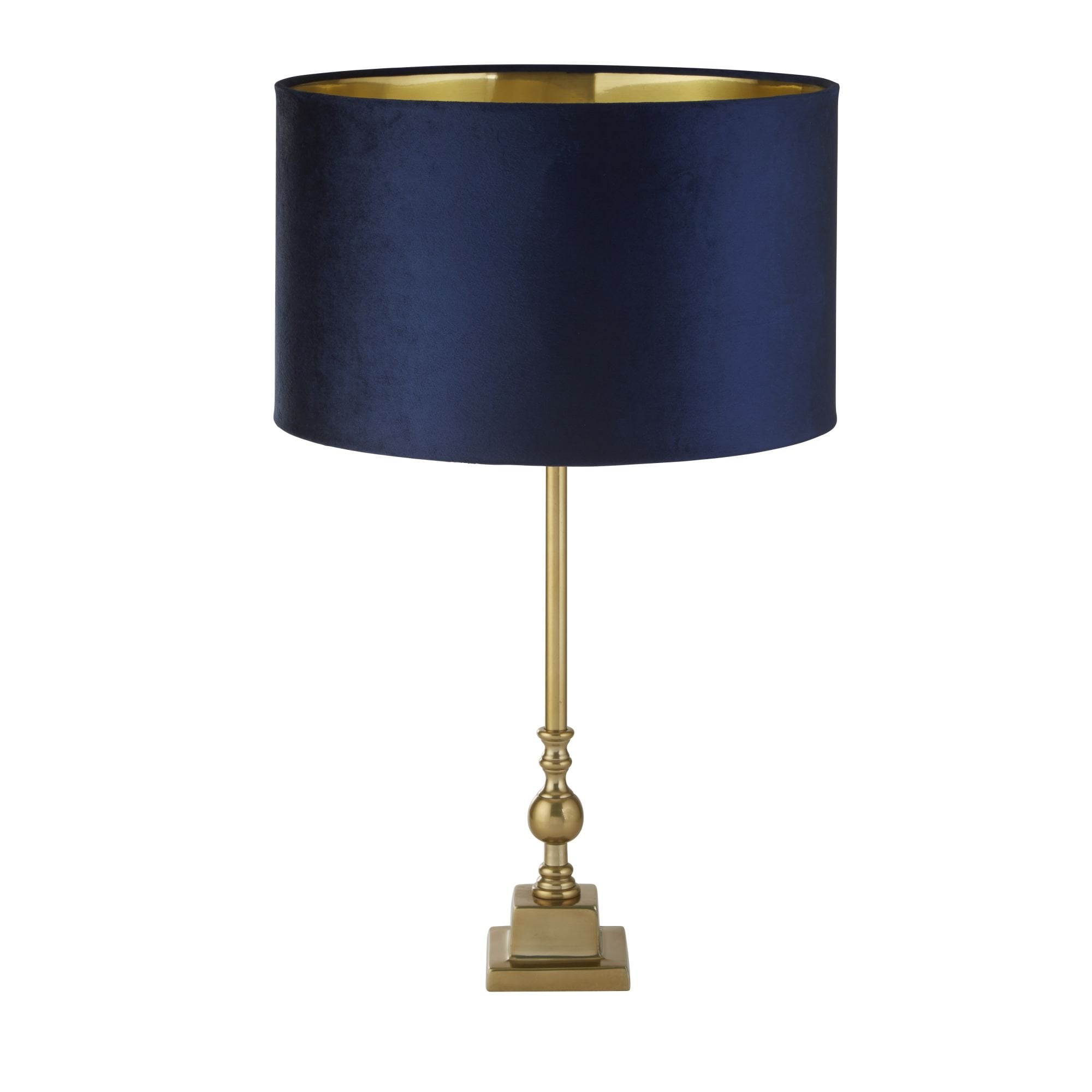 Searchlight Woodside Table Lamp - Antique Brass & Navy Velvet Shade