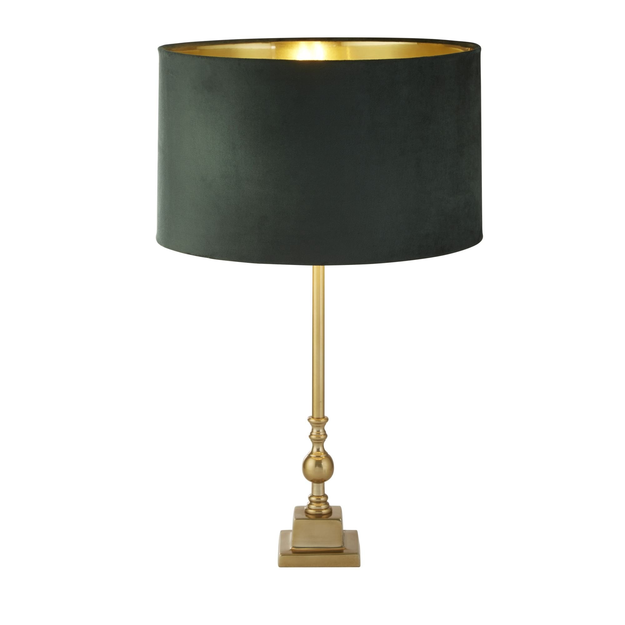 Searchlight Woodside Table Lamp - Antique Brass & Green Velvet Shade