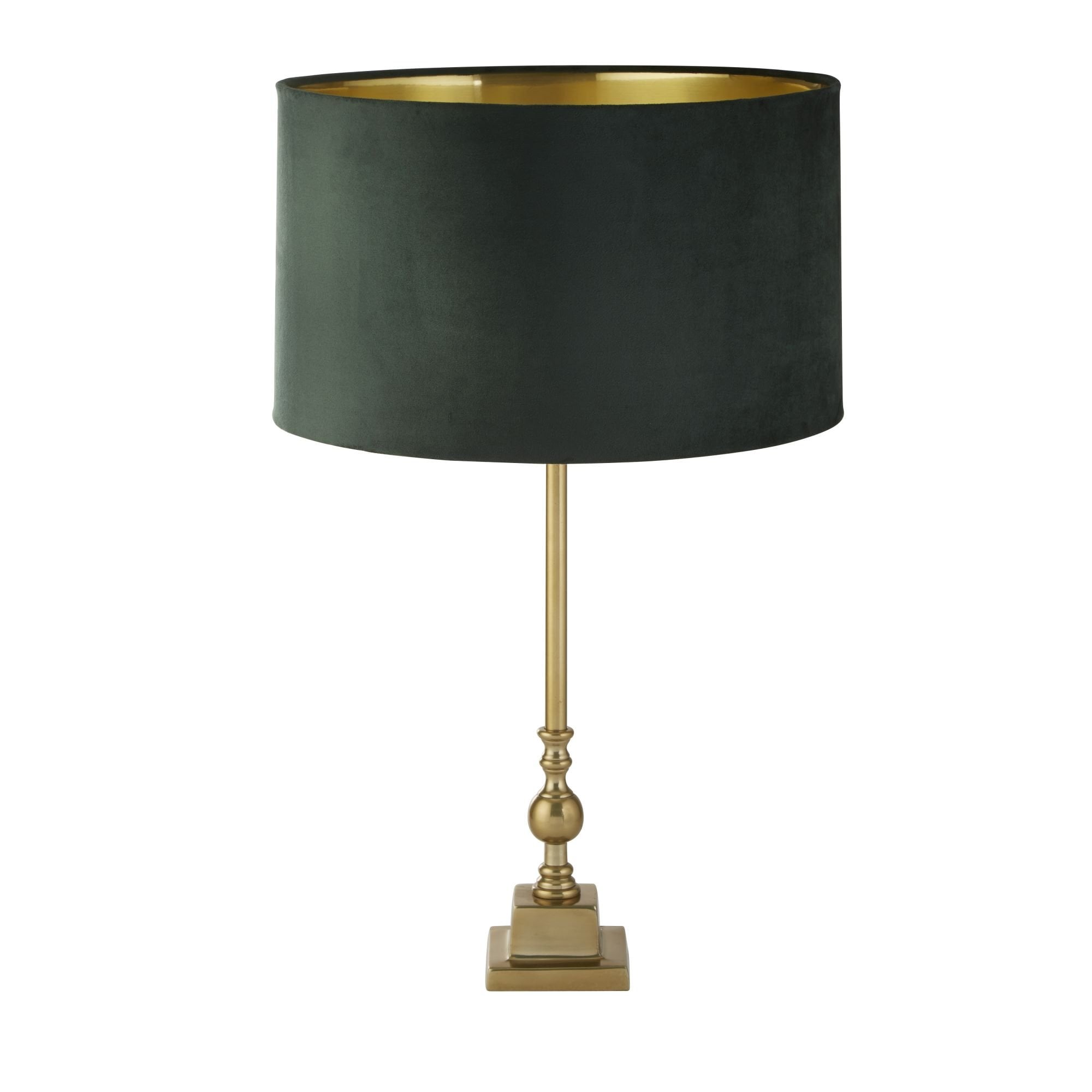 Searchlight Woodside Table Lamp - Antique Brass & Green Velvet Shade