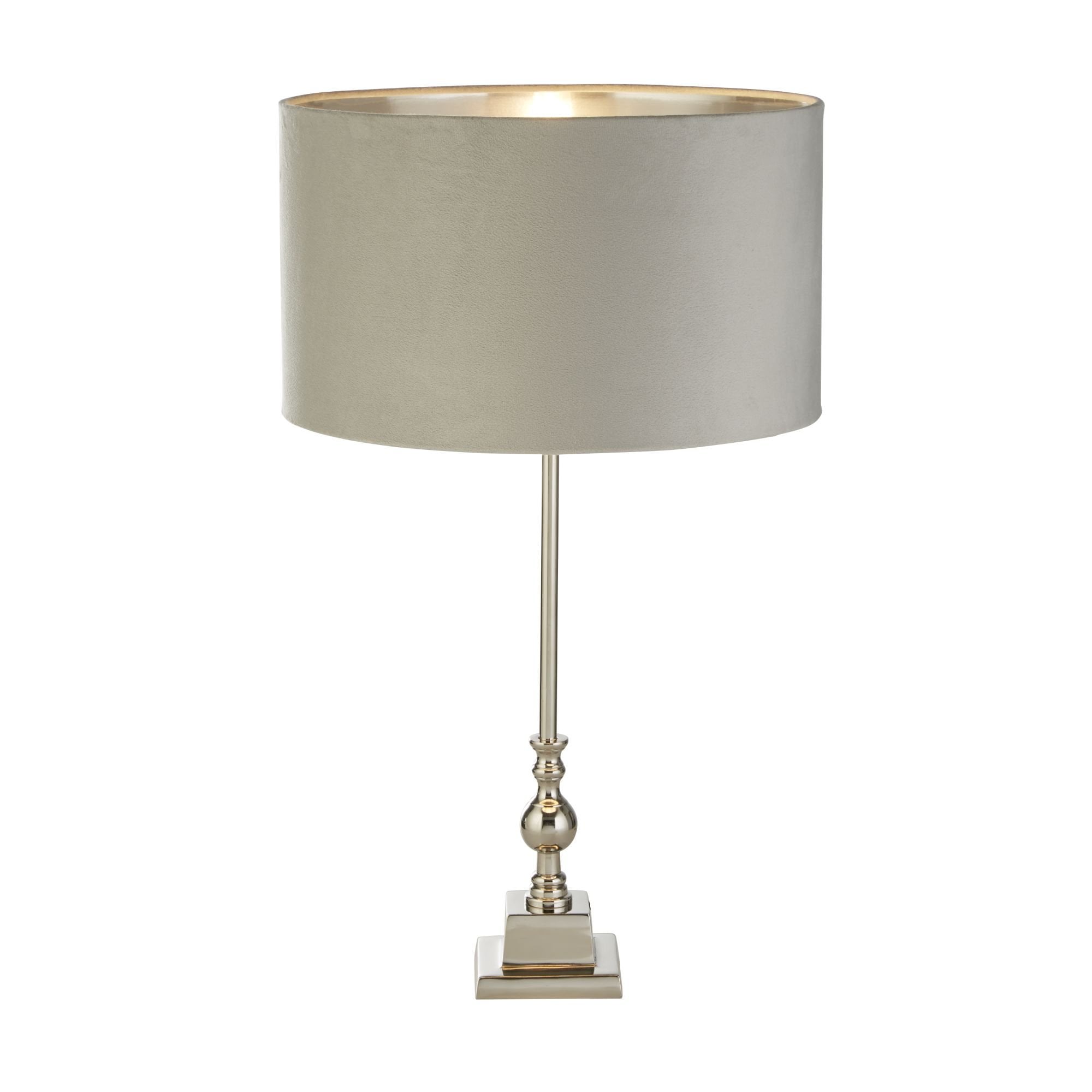Searchlight Woodside Table Lamp - Chrome & Light Grey Velvet Shade