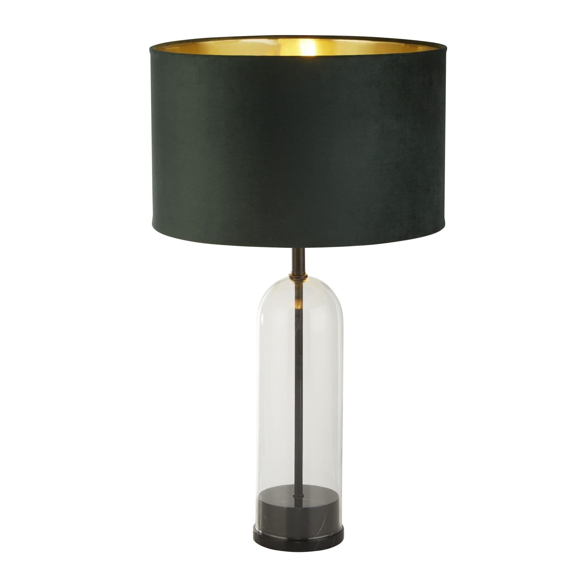 Searchlight Owen Table Lamp - Black, Glass, Marble & Green Velvet