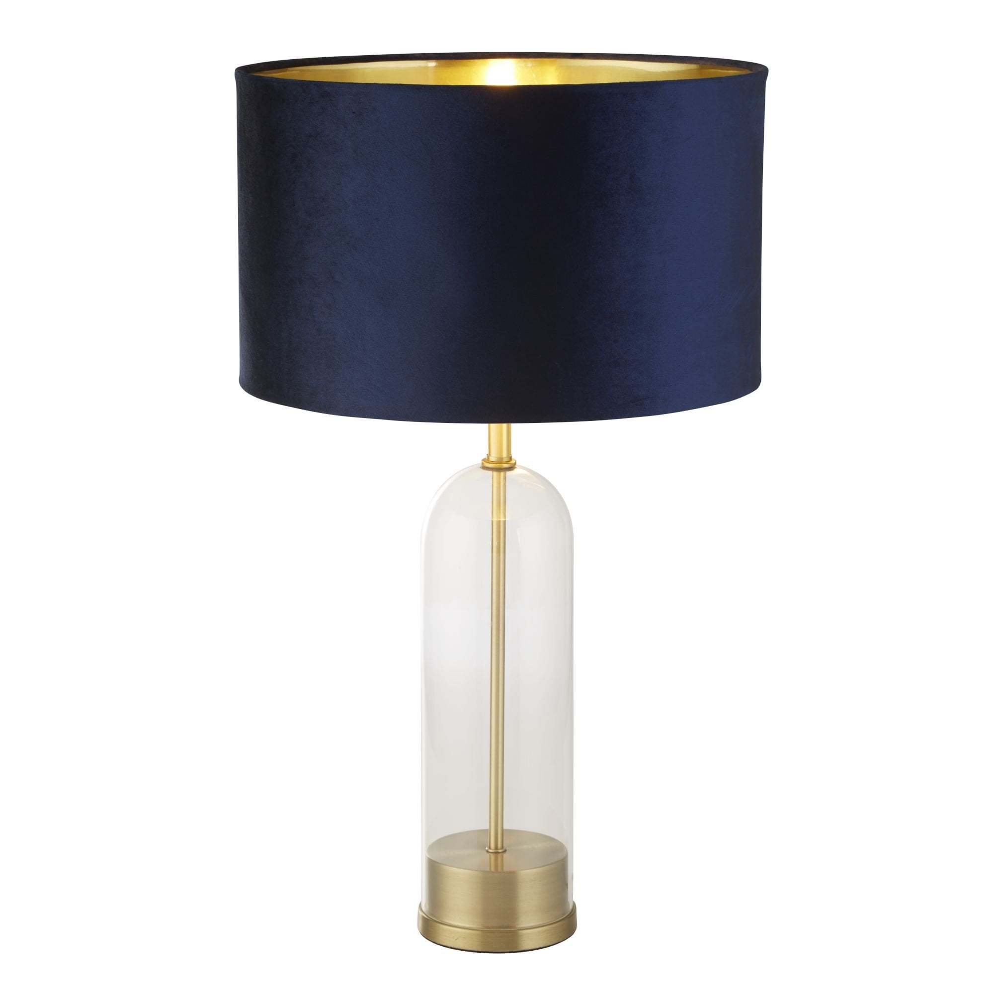 Searchlight Owen Table Lamp - Brass, Glass & Navy Velvet Shade